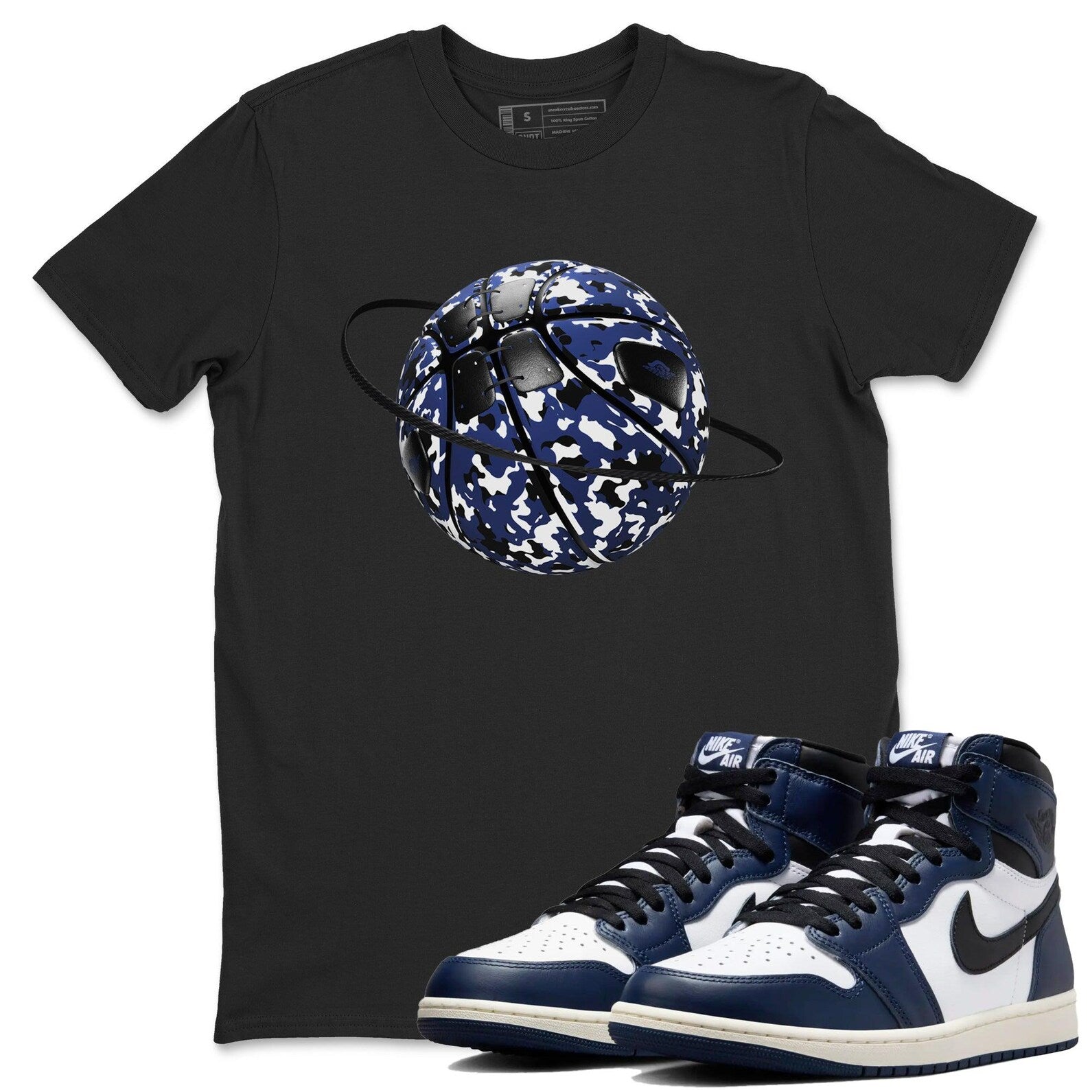 Camo Basketball Planet Sneaker T Shirts To Match Jordans AJ1 High OG Midnight Navy T-Shirt, Sneaker Match Tee