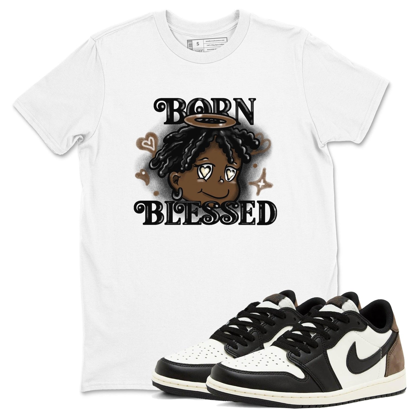 Born Blessed Sneaker T ShirtUnisex Cotton Sneaker Shirts To Match Jordans AJ1 Low Mocha T-Shirt, Sneaker Match Tee