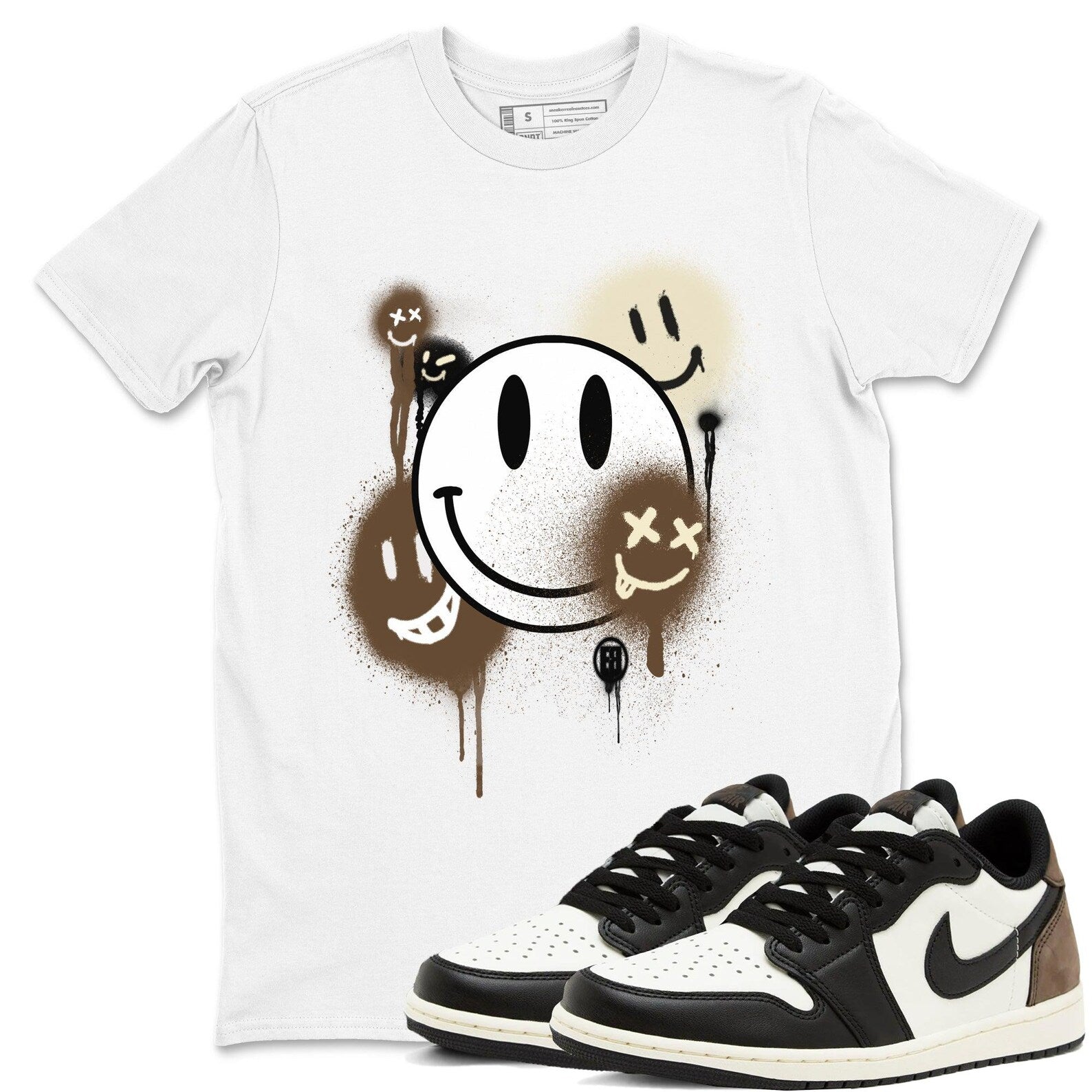 Smile Painting Sneaker T Shirt Unisex Cotton Sneaker Shirts To Match Jordans AJ1 Low Mocha T-Shirt, Sneaker Match Tee