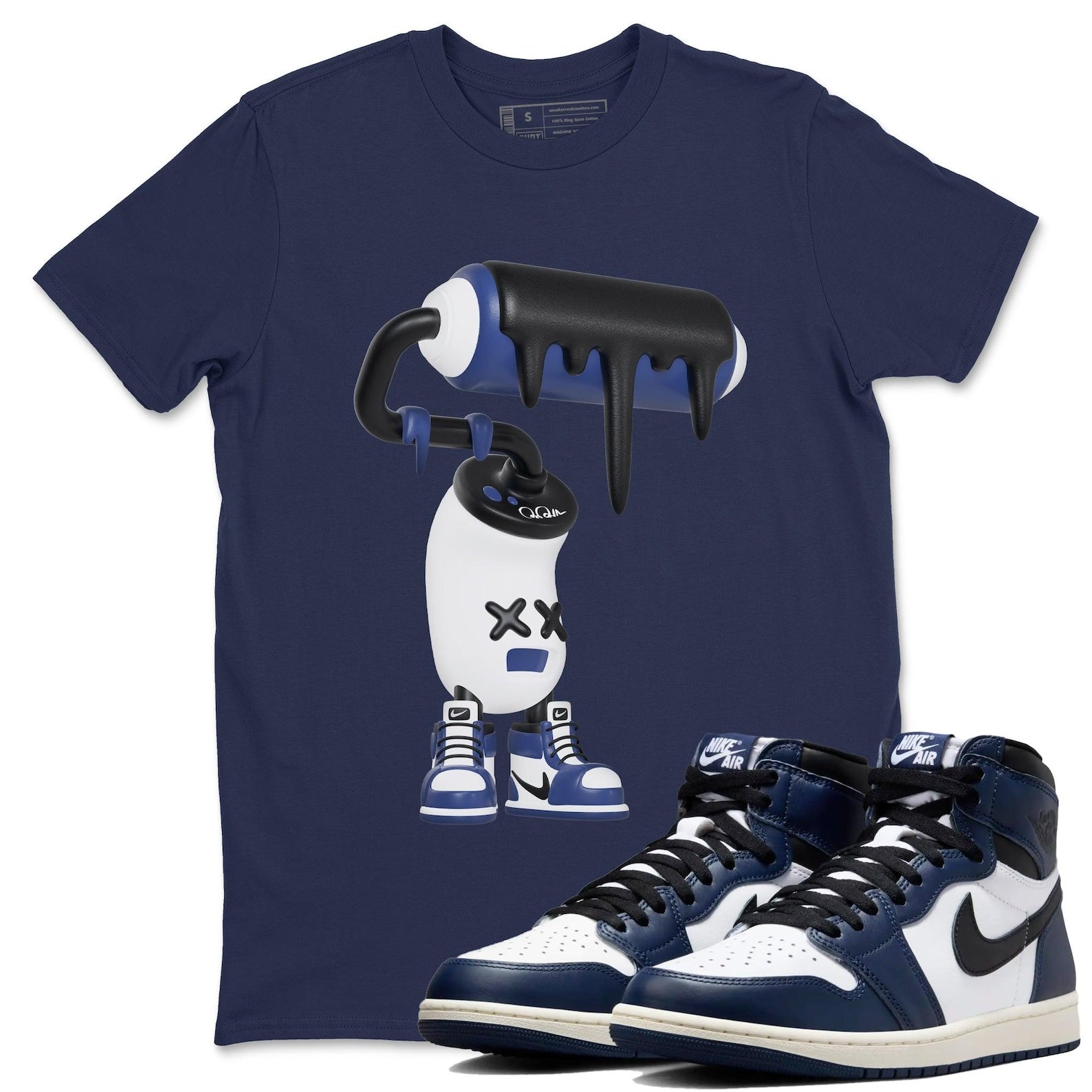 3D Paint Roller Sneaker To Match Jordans AJ1 High OG Midnight Navy T-Shirt, Sneaker Match Tee