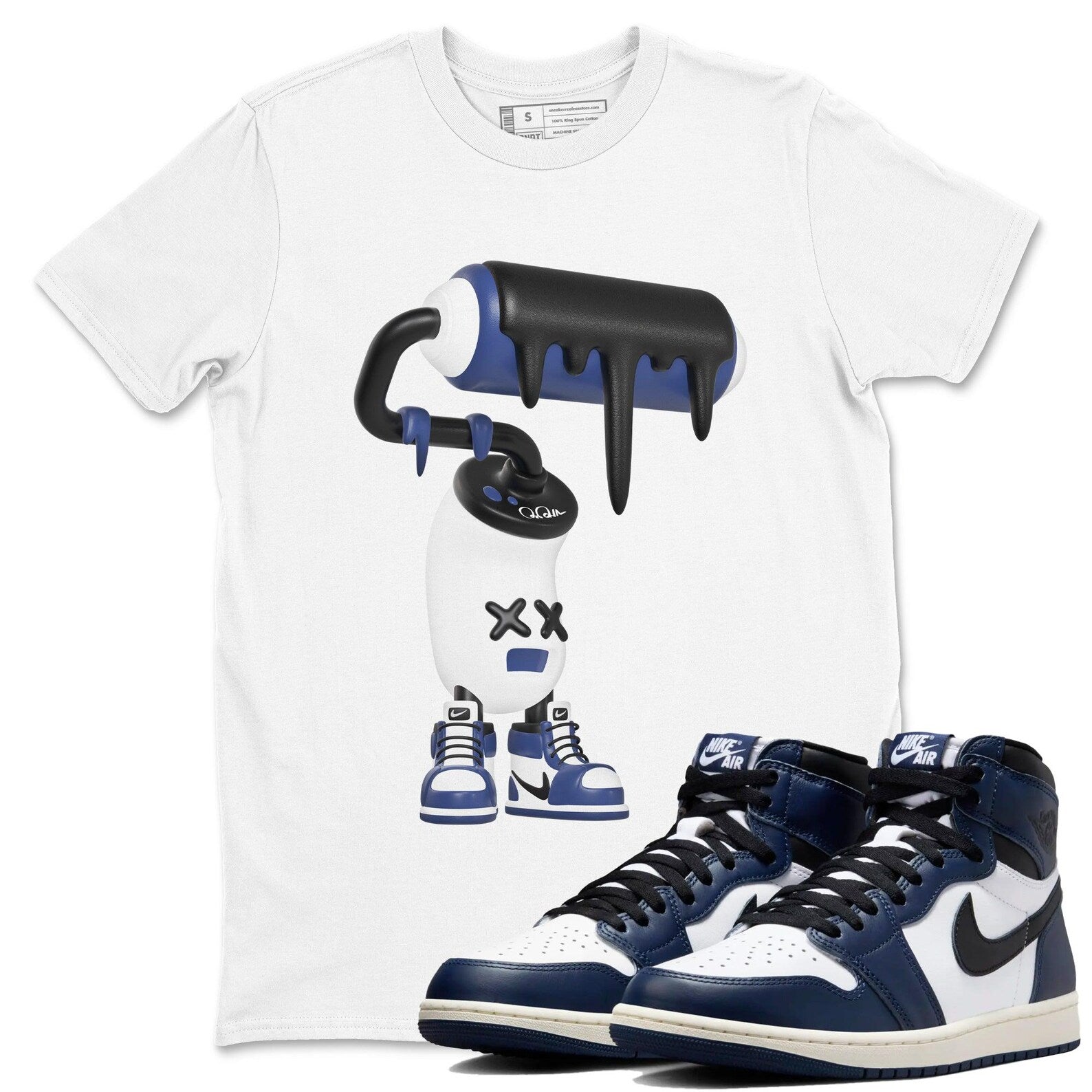 3D Paint Roller Sneaker To Match Jordans AJ1 High OG Midnight Navy T-Shirt, Sneaker Match Tee