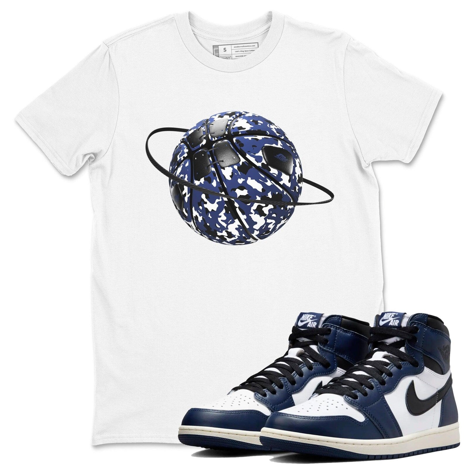 Camo Basketball Planet Sneaker T Shirts To Match Jordans AJ1 High OG Midnight Navy T-Shirt, Sneaker Match Tee