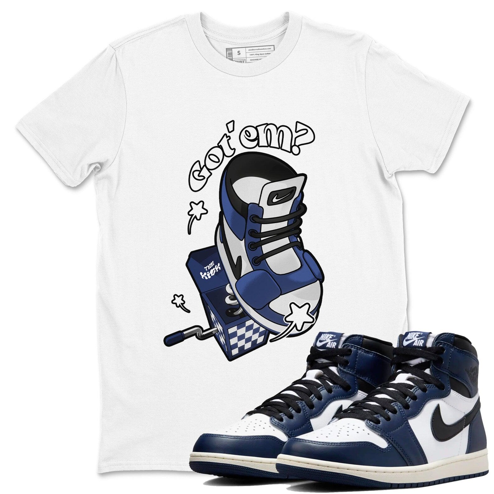 Shoe In The Box Sneaker T Shirts To Match Jordans AJ1 High OG Midnight Navy T-Shirt, Sneaker Match Tee