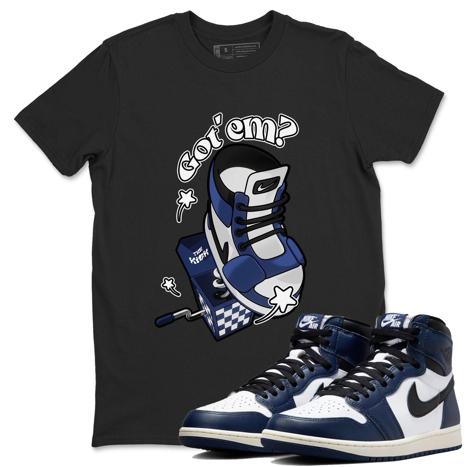 Shoe In The Box Sneaker T Shirts To Match Jordans AJ1 High OG Midnight Navy T-Shirt, Sneaker Match Tee