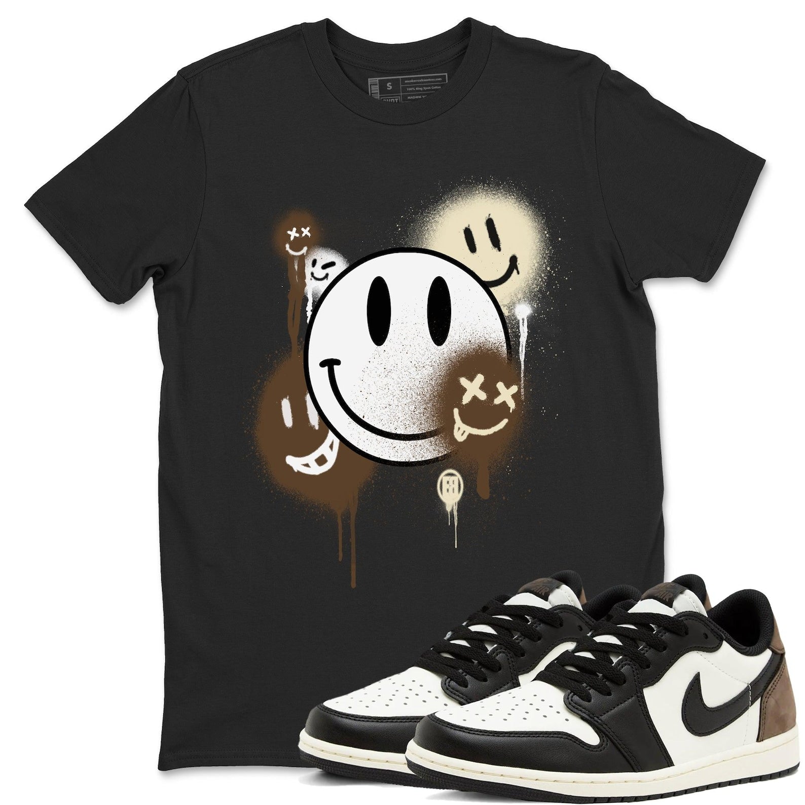 Smile Painting Sneaker T Shirt Unisex Cotton Sneaker Shirts To Match Jordans AJ1 Low Mocha T-Shirt, Sneaker Match Tee