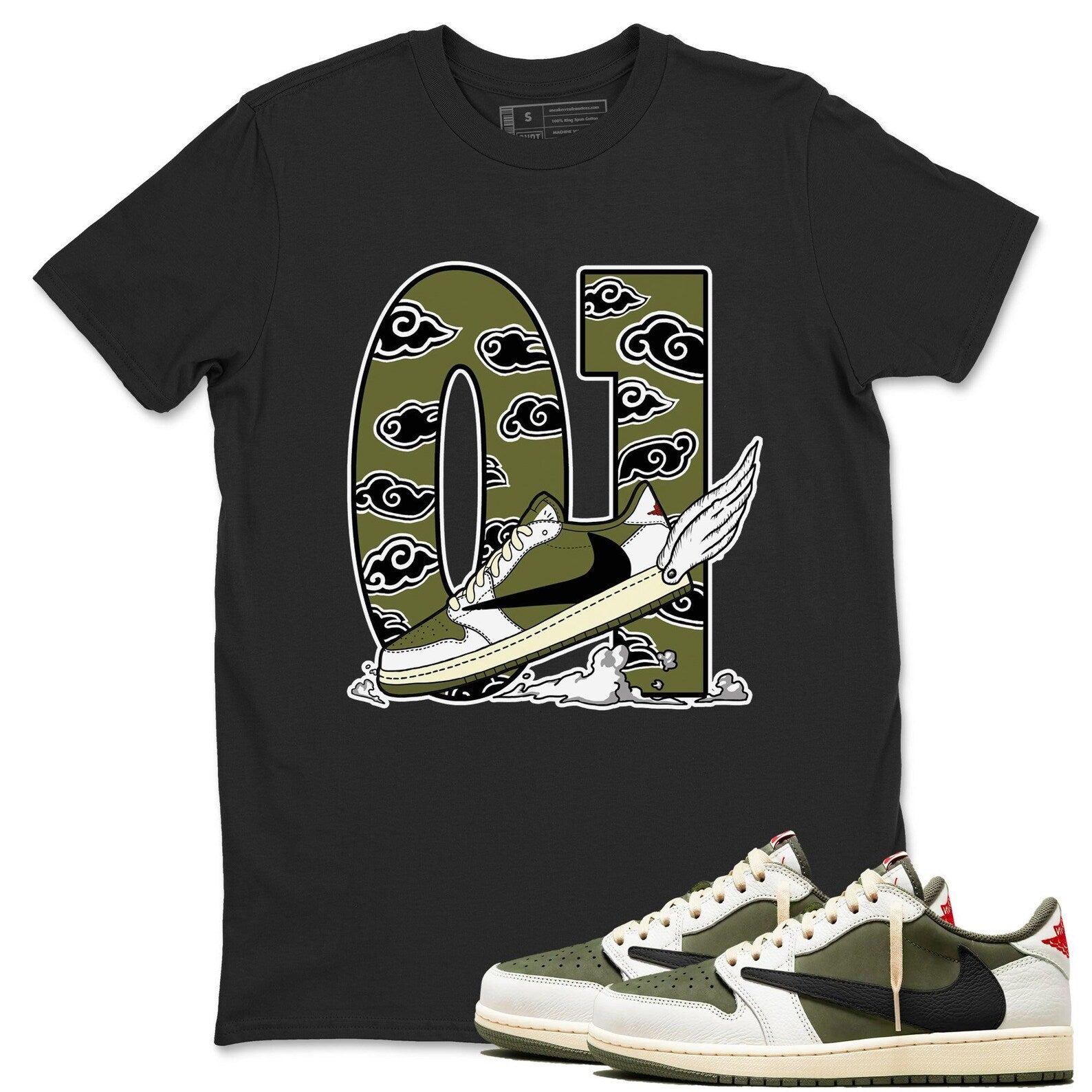 Fly To The Clouds Unisex Shirts To Match Jordans 1s Travis x Medium Olive T-Shirt, Sneaker Match Tee