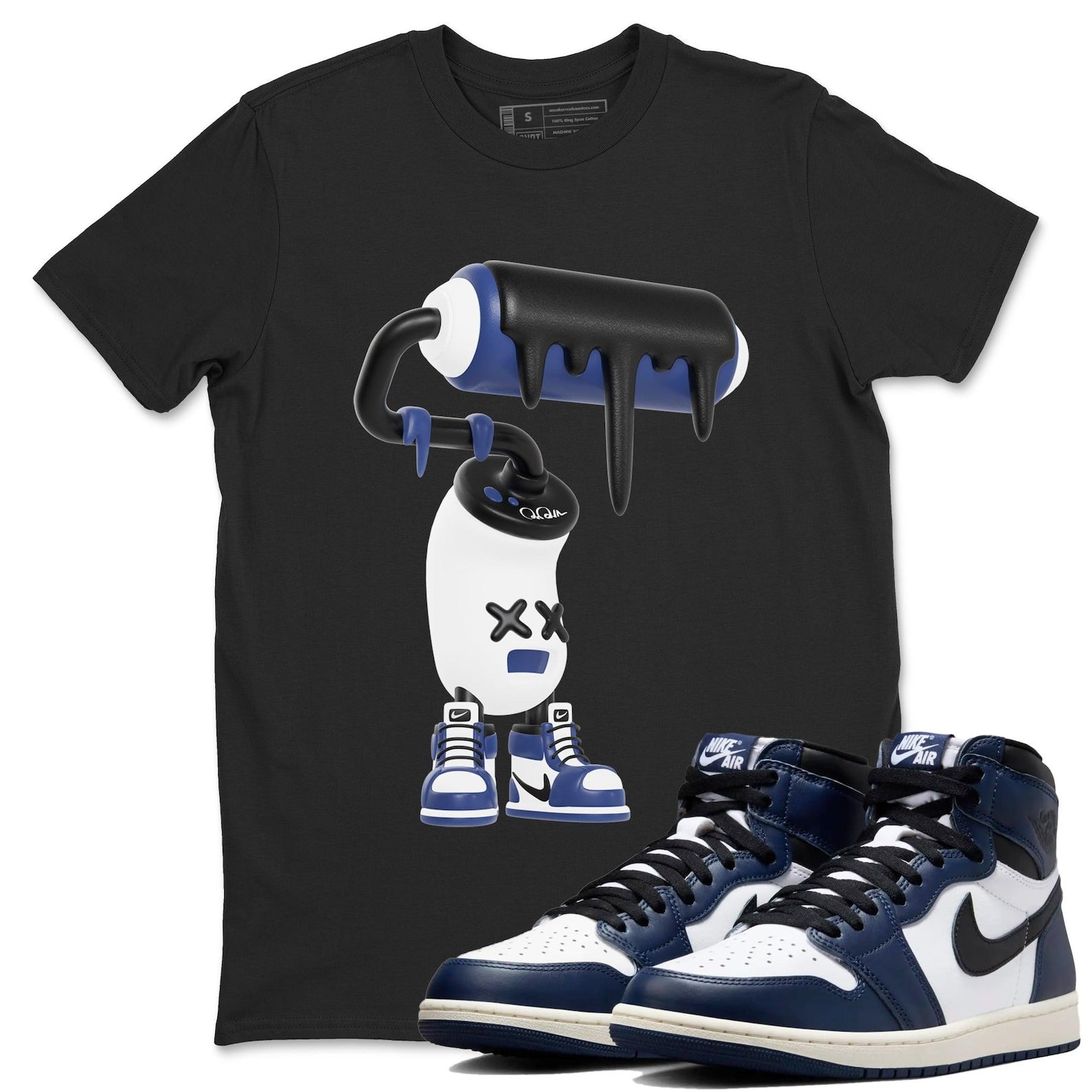 3D Paint Roller Sneaker To Match Jordans AJ1 High OG Midnight Navy T-Shirt, Sneaker Match Tee