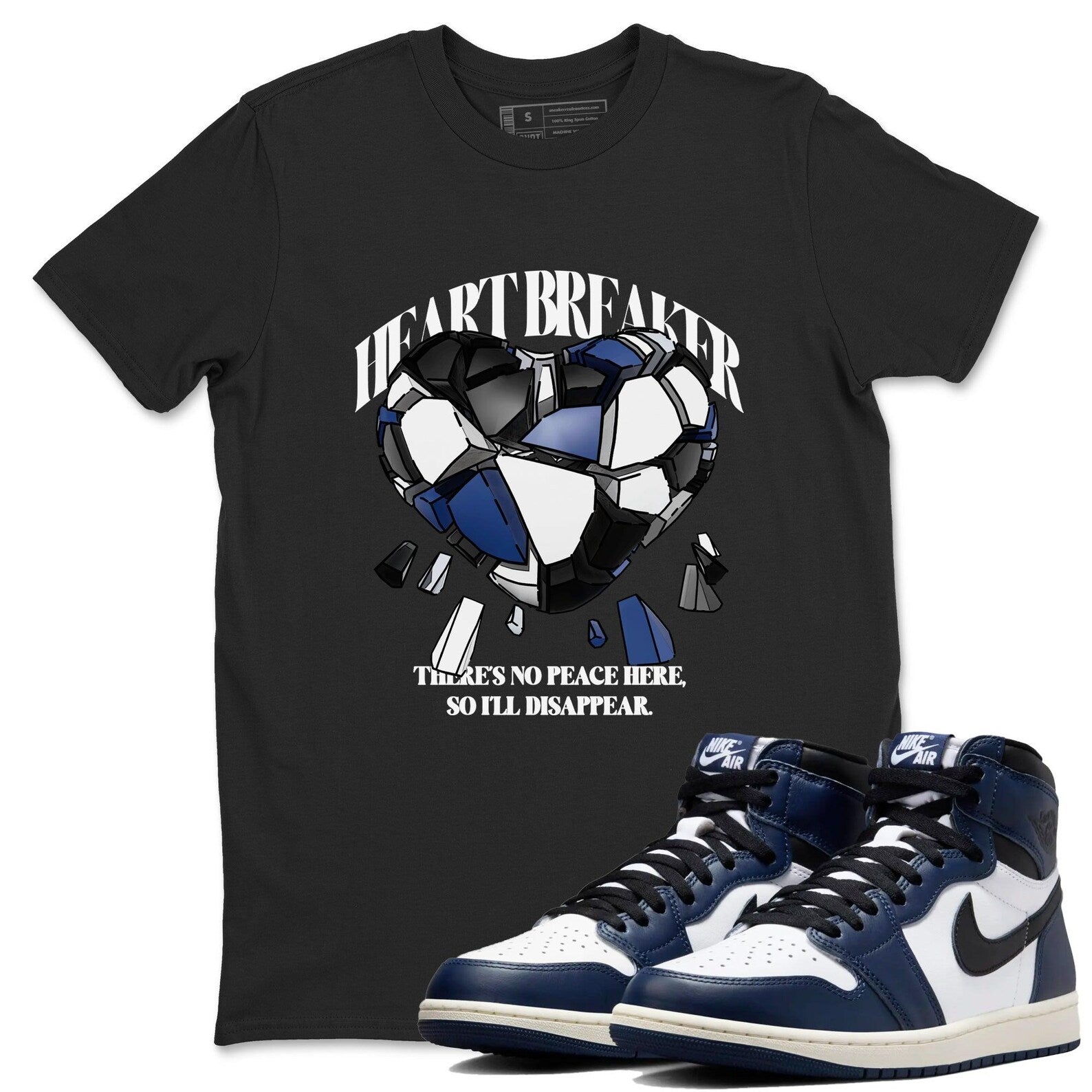 Heart Breaker Sneaker T Shirts To Match Jordans AJ1 High OG Midnight Navy T-Shirt, Sneaker Match Tee