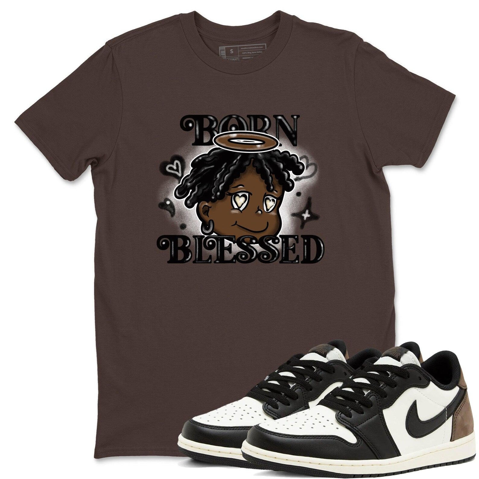 Born Blessed Sneaker T ShirtUnisex Cotton Sneaker Shirts To Match Jordans AJ1 Low Mocha T-Shirt, Sneaker Match Tee