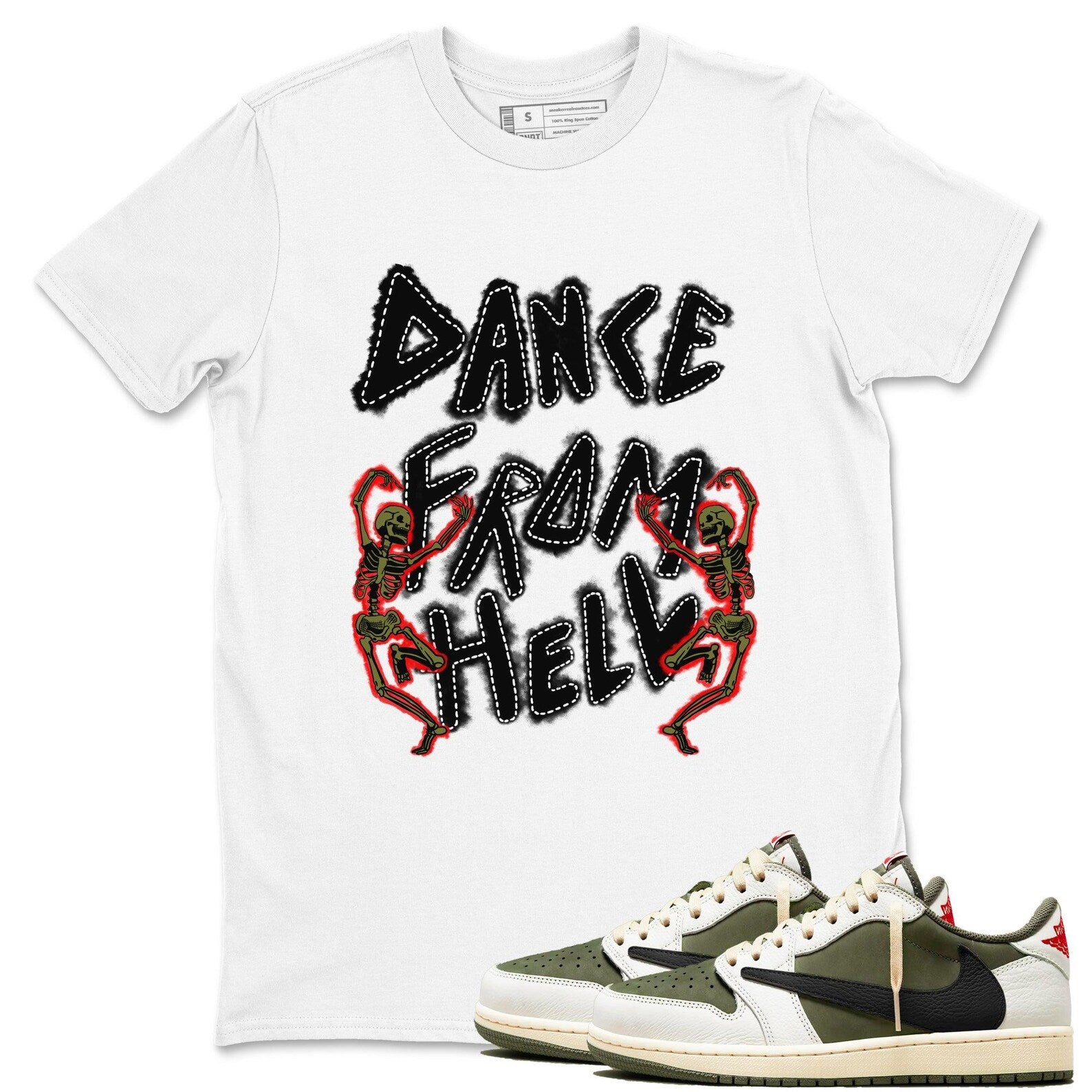 Dance From Hell Sneaker T Shirt Unisex Sneaker Shirts To Match Jordans AJ1 Travis Medium Olive T-Shirt, Sneaker Match Tee