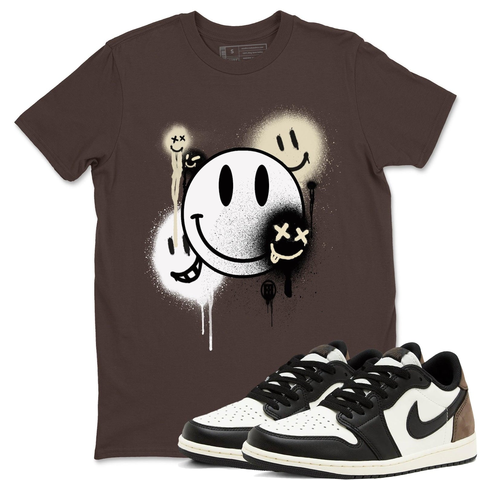 Smile Painting Sneaker T Shirt Unisex Cotton Sneaker Shirts To Match Jordans AJ1 Low Mocha T-Shirt, Sneaker Match Tee