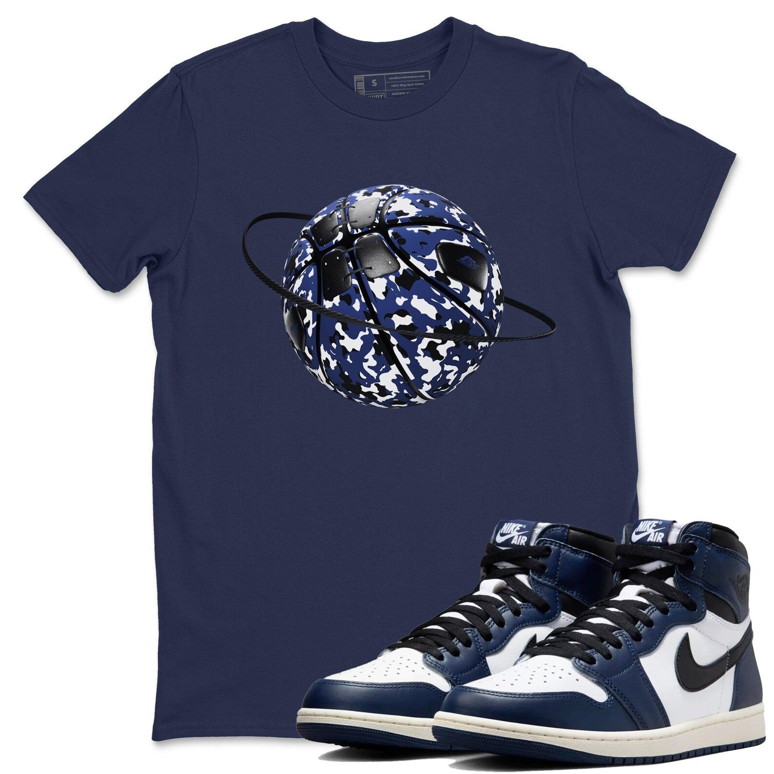 Camo Basketball Planet Sneaker T Shirts To Match Jordans AJ1 High OG Midnight Navy T-Shirt, Sneaker Match Tee