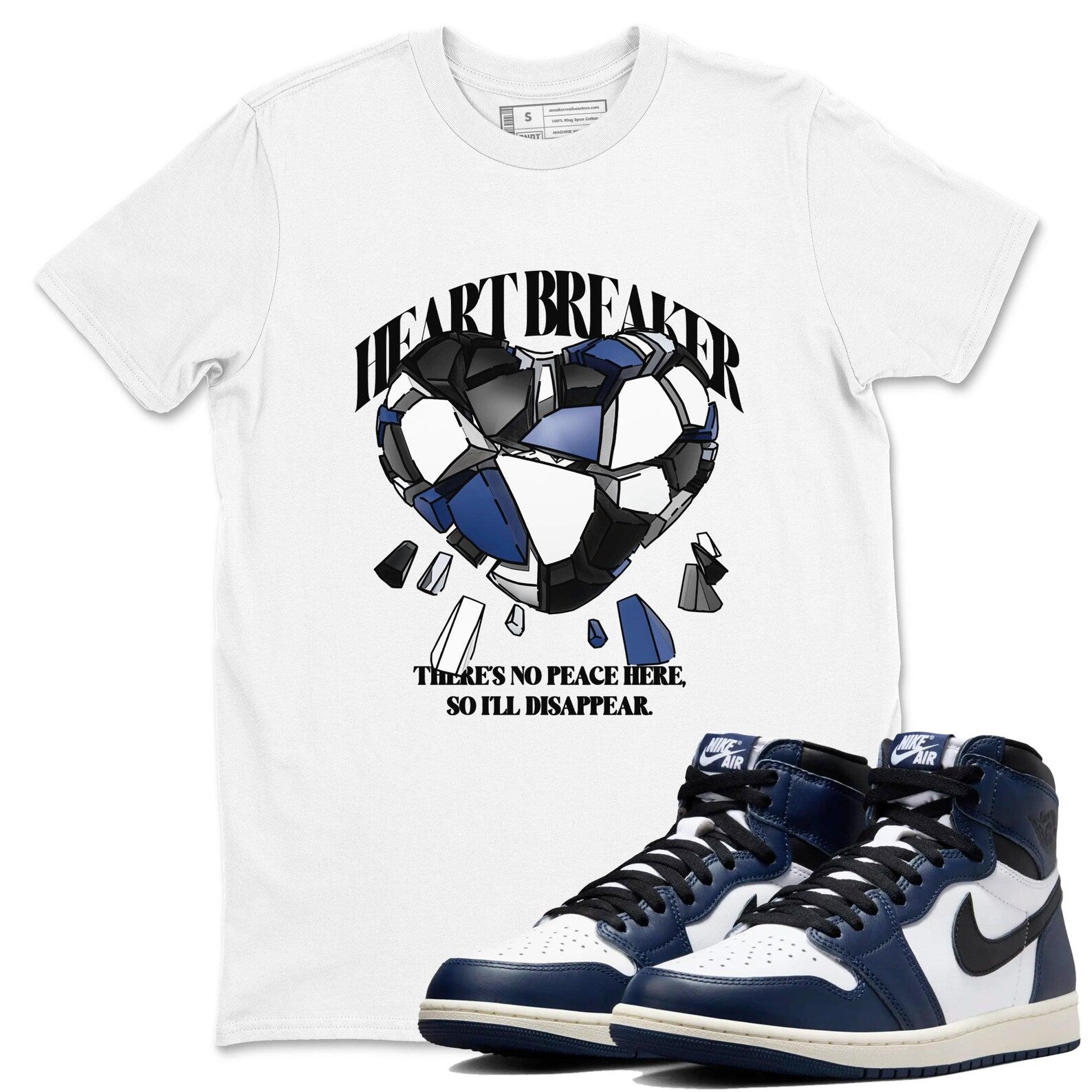 Heart Breaker Sneaker T Shirts To Match Jordans AJ1 High OG Midnight Navy T-Shirt, Sneaker Match Tee