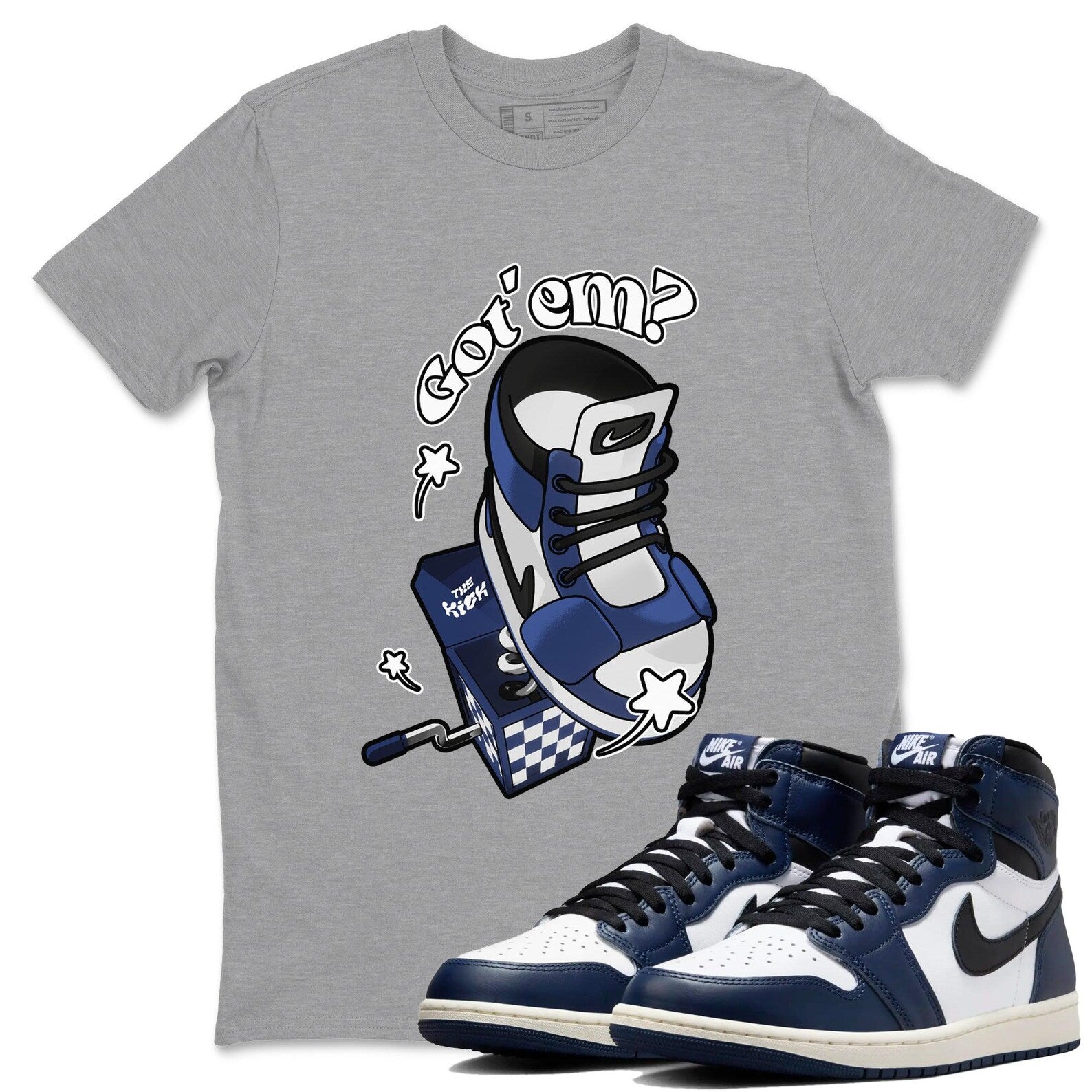 Shoe In The Box Sneaker T Shirts To Match Jordans AJ1 High OG Midnight Navy T-Shirt, Sneaker Match Tee