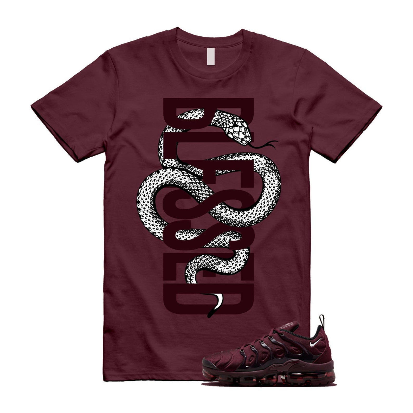 VaporMax Night Maroon Burgundy Cedar White Black Plus Air T Shirt Match SNAKEBLS T-Shirt, Sneaker Match Tee