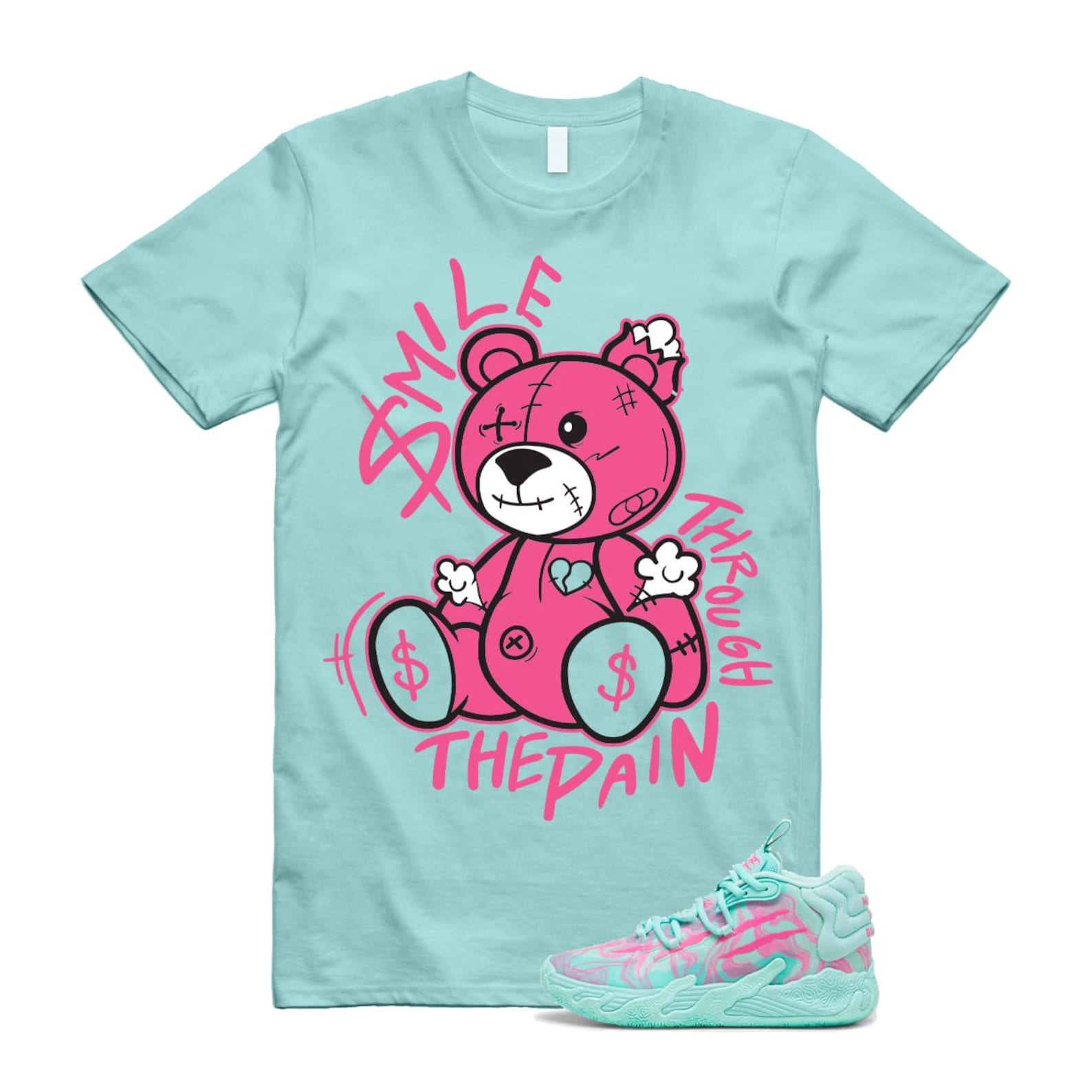 Miami LaMelo Ball MB.03 Teal Pink T Shirt Match Smile Through The Pain T-Shirt, Sneaker Match Tee