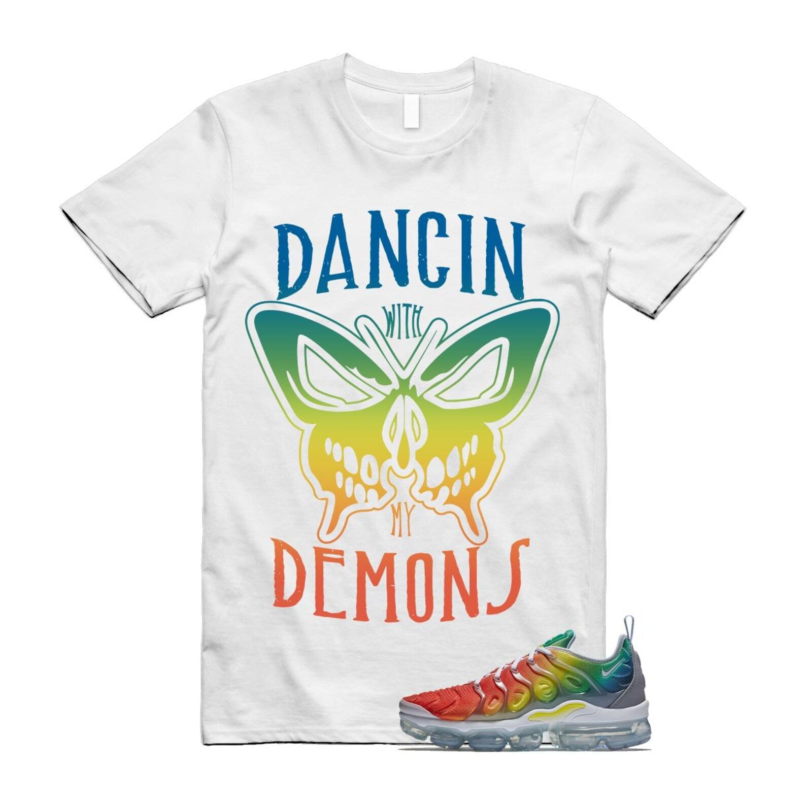 VaporMax Rainbow Air Plus White Neptune Blue Dynamic Yellow T Shirt Match DANCIN T-Shirt, Sneaker Match Tee