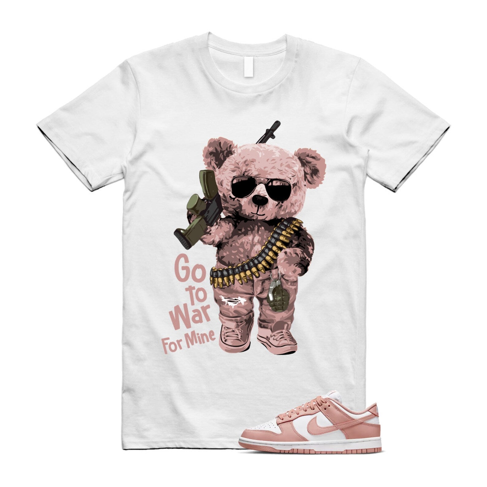 WAR T Shirt to match N Dunk Low Rose Whisper WMNS White T-Shirt, Sneaker Match Tee