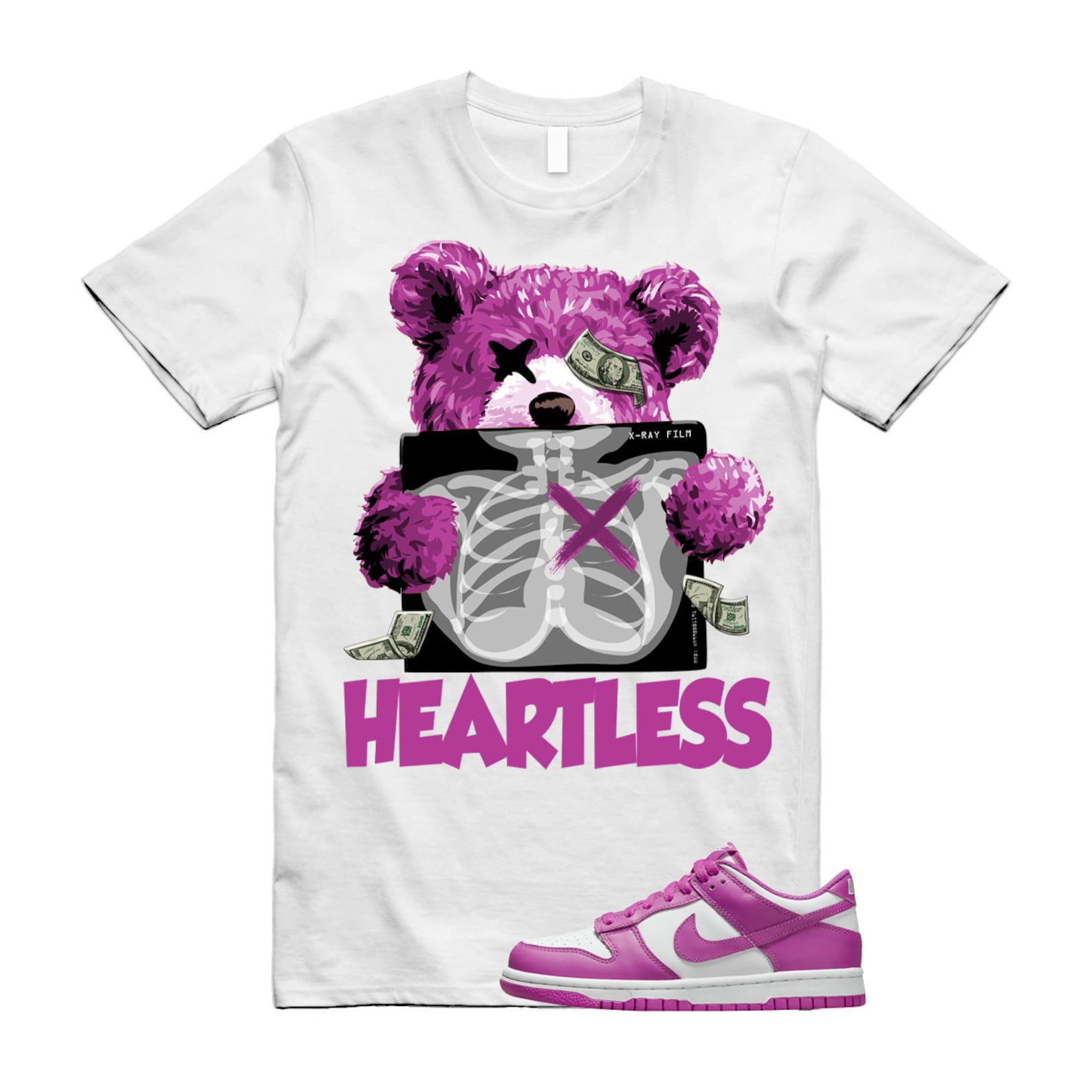HEART T Shirt to match N Dunk Low GS Active Fuchsia White Kids T-Shirt, Sneaker Match Tee