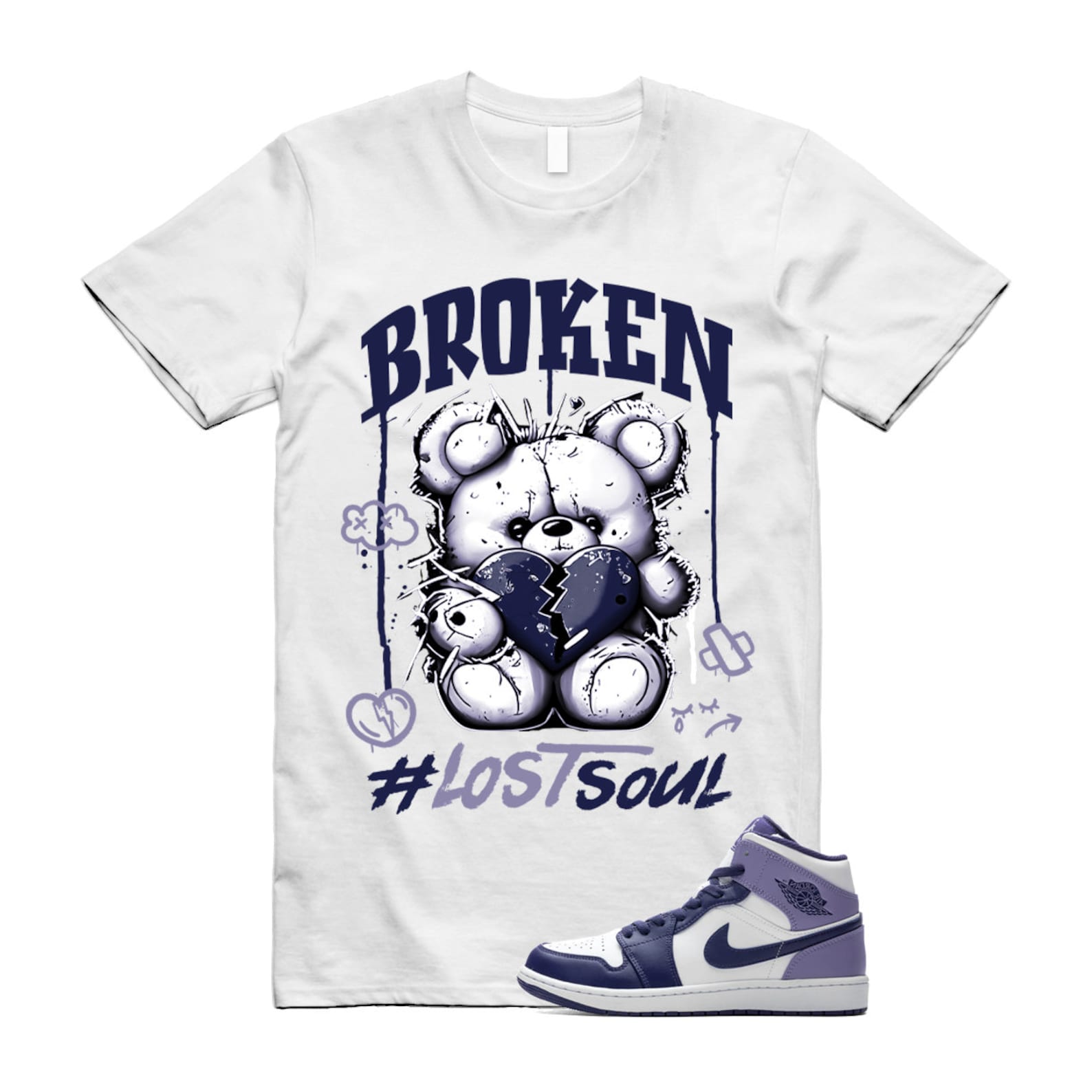Sky J Purple Blueberry Air Mid Light White T Shirt Match BRLS T-Shirt, Sneaker Match Tee
