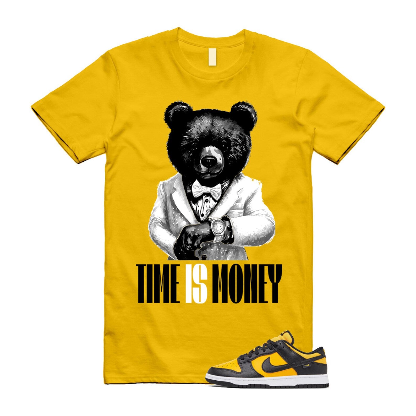 Dunk Reverse Goldenrod University Gold Black White Low T Shirt Match TIM T-Shirt, Sneaker Match Tee