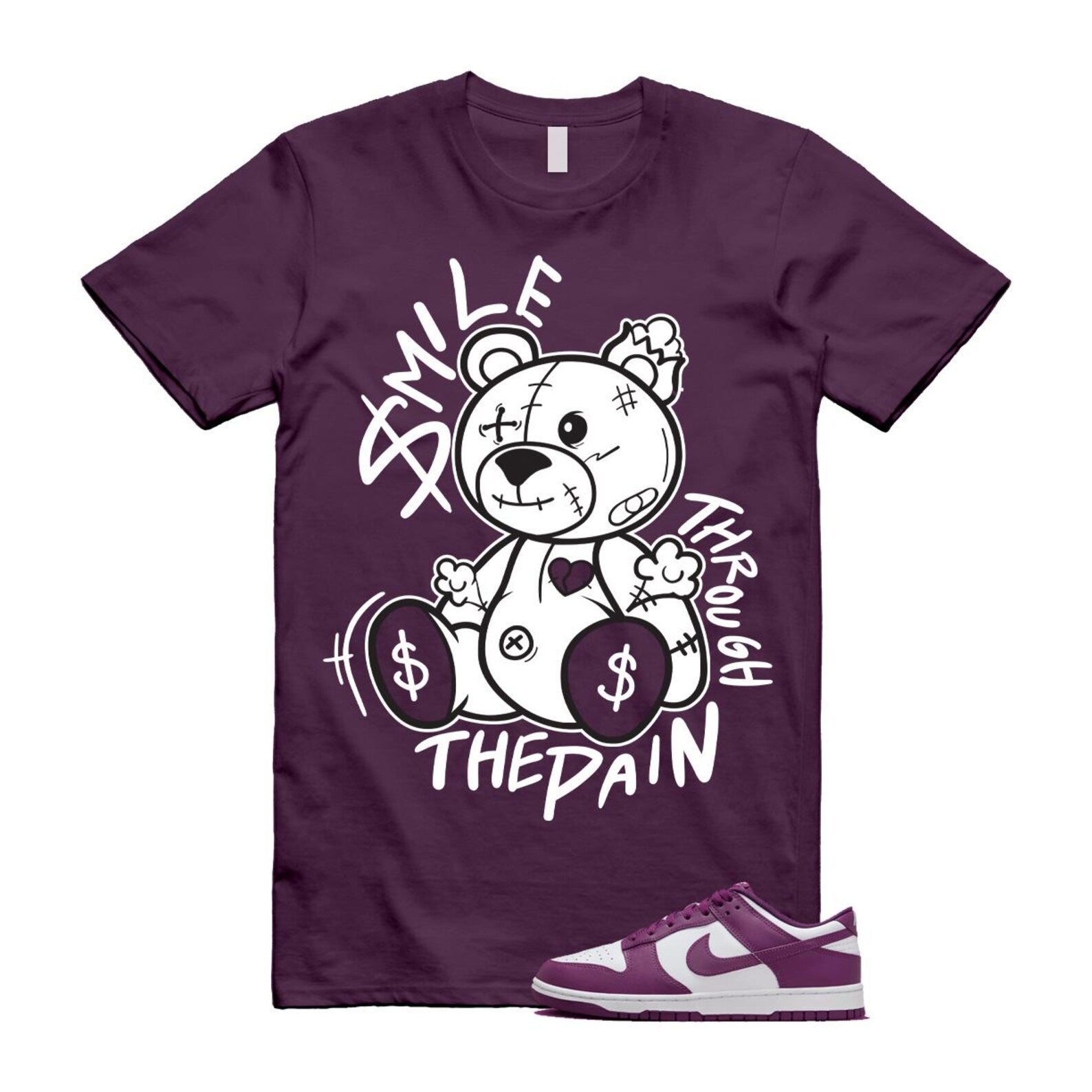 Dunk Viotech White Low Purple T Shirt Match Smile Through The Pain T-Shirt, Sneaker Match Tee
