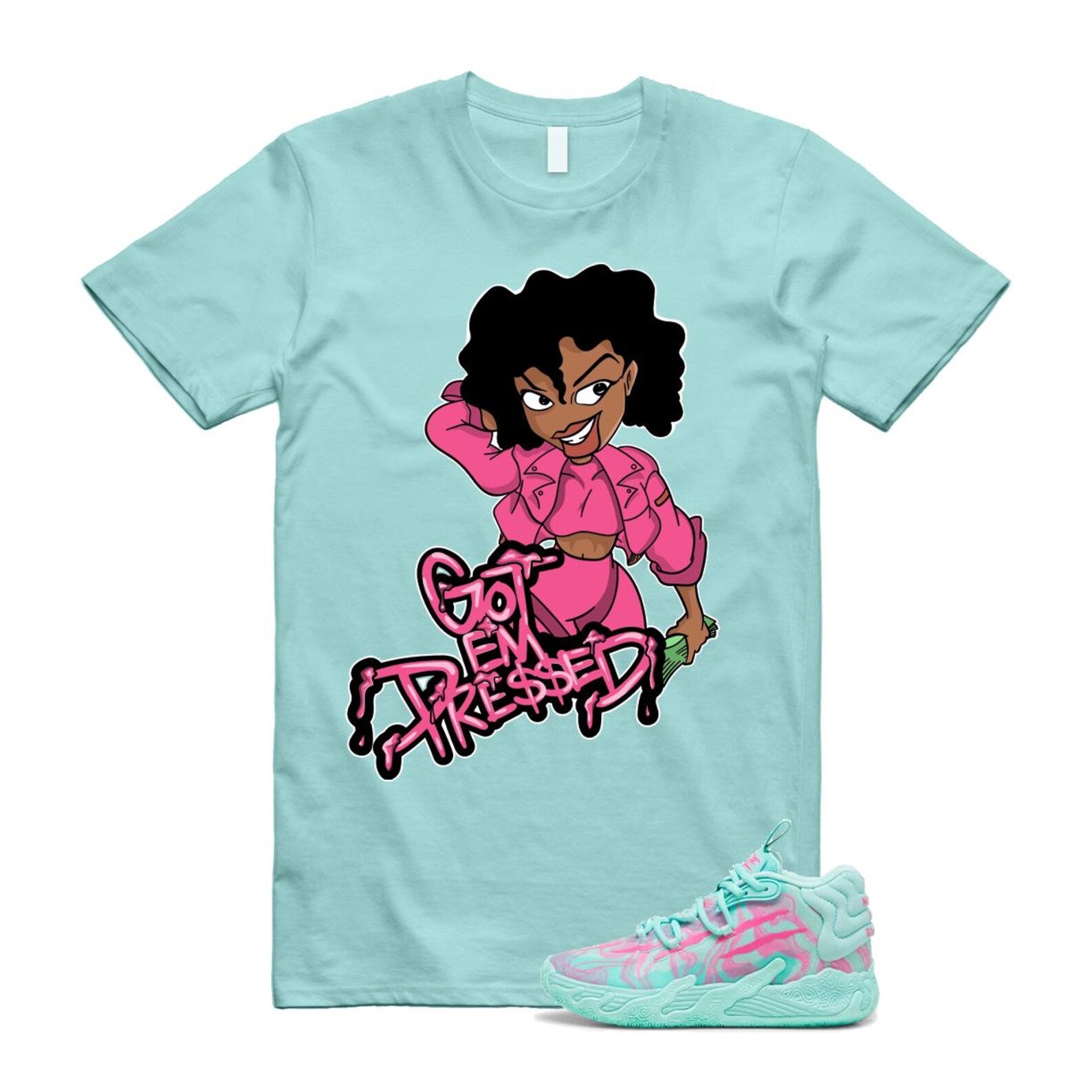 Miami LaMelo Ball MB.03 Teal Pink T Shirt Match PRESSED T-Shirt, Sneaker Match Tee