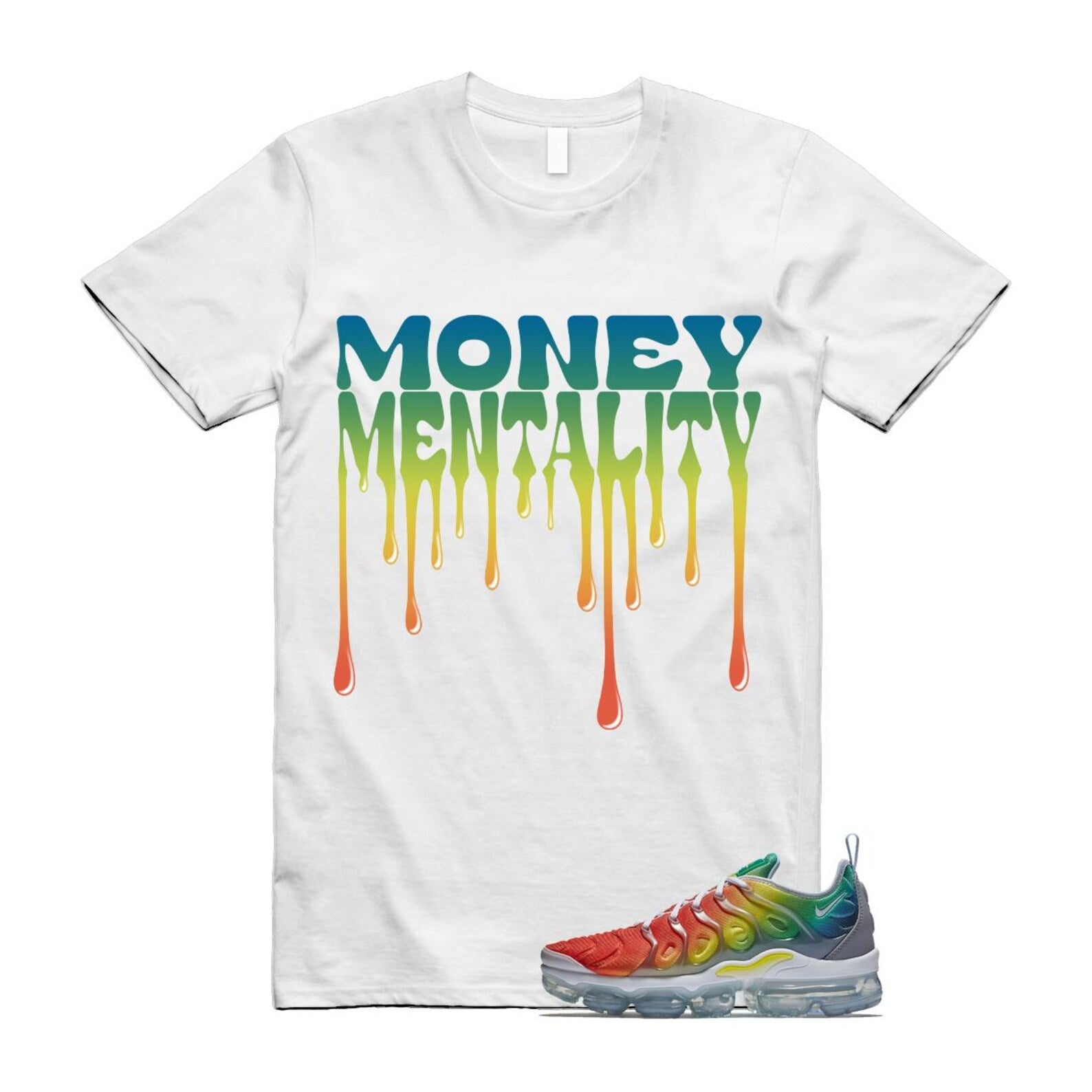 VaporMax Rainbow Air Plus White Neptune Blue Dynamic Yellow T Shirt Match MENTALITY T-Shirt, Sneaker Match Tee