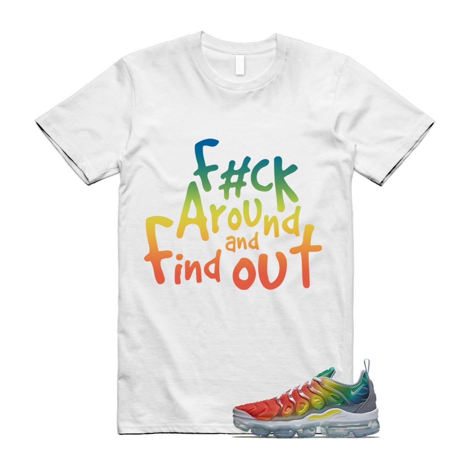 VaporMax Rainbow Air Plus White Neptune Blue Dynamic Yellow T Shirt Match FCK2 T-Shirt, Sneaker Match Tee