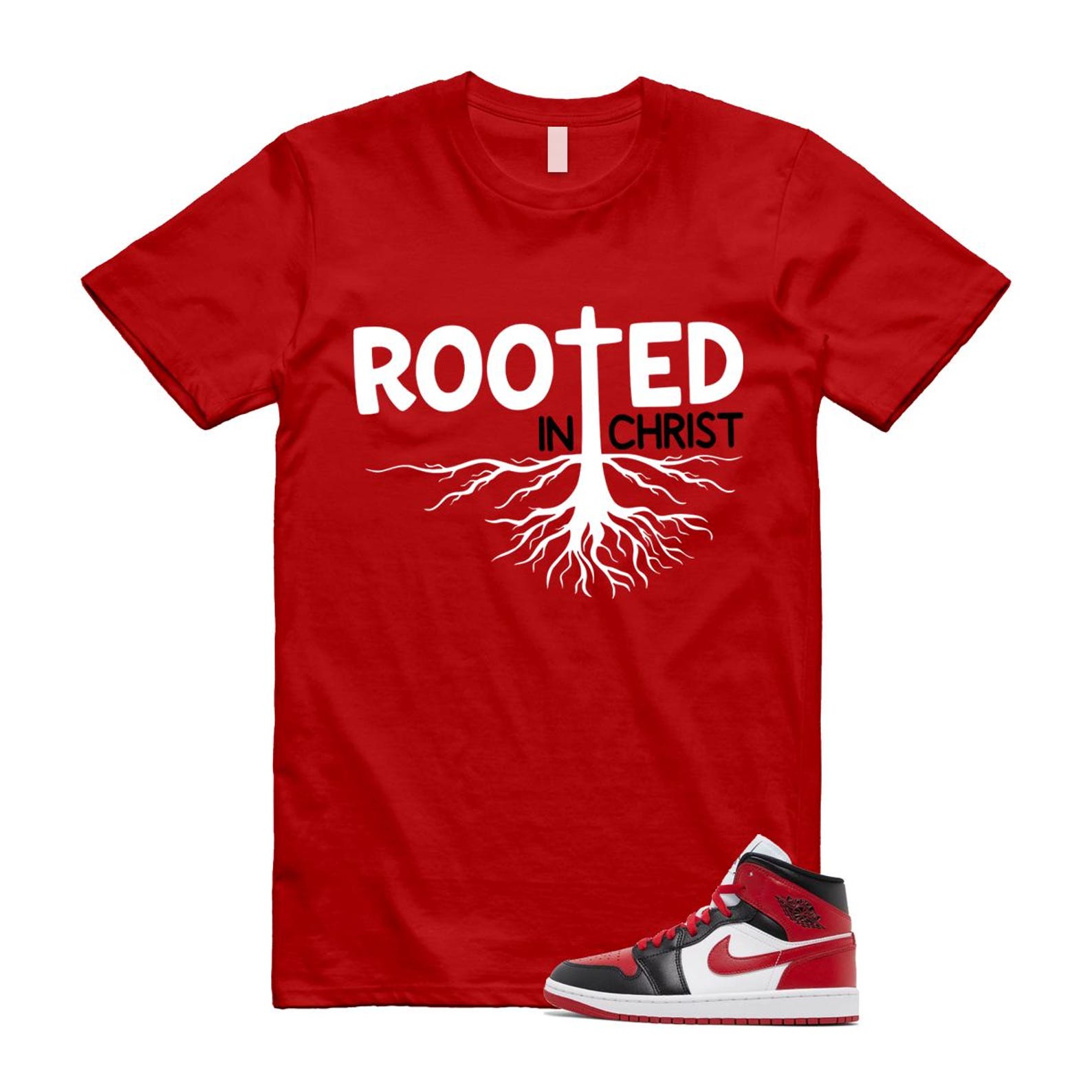 Alternate Bred Toe Gym Red Black White Mid T Shirt Match ROOTED T-Shirt, Sneaker Match Tee