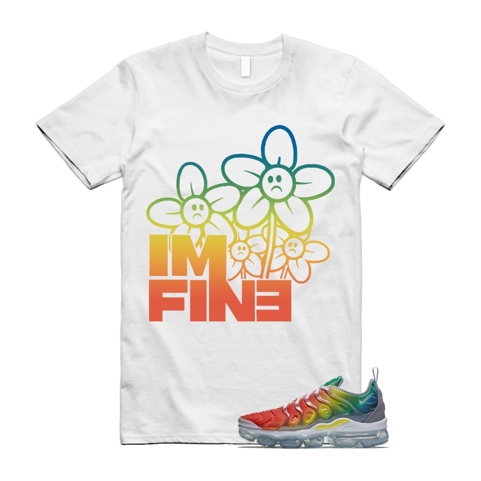 VaporMax Rainbow Air Plus White Neptune Blue Dynamic Yellow T Shirt Match FINE T-Shirt, Sneaker Match Tee
