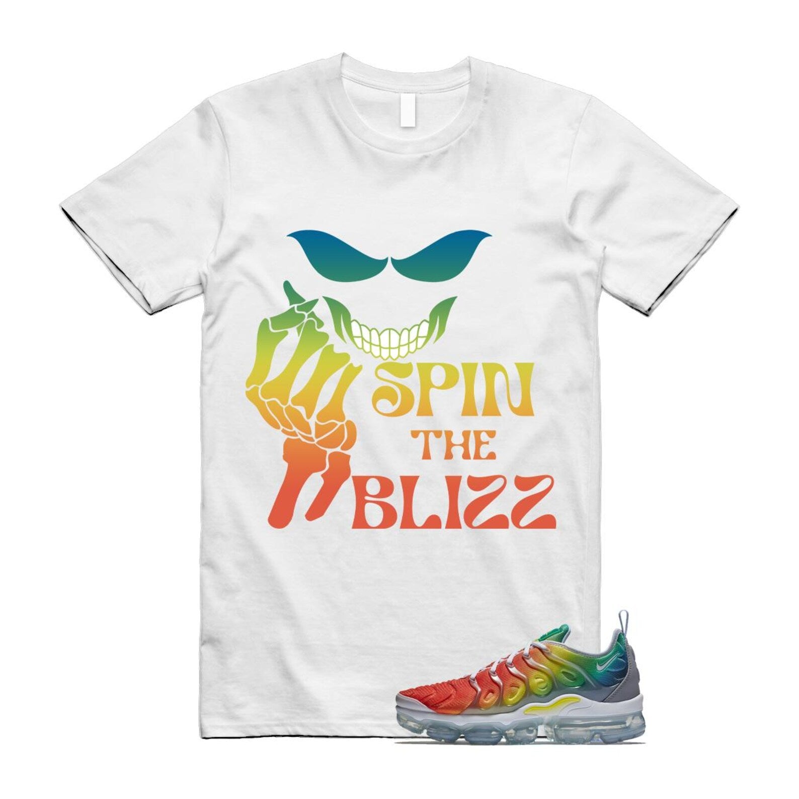 VaporMax Rainbow Air Plus White Neptune Blue Dynamic Yellow T Shirt Match BLIZZ T-Shirt, Sneaker Match Tee