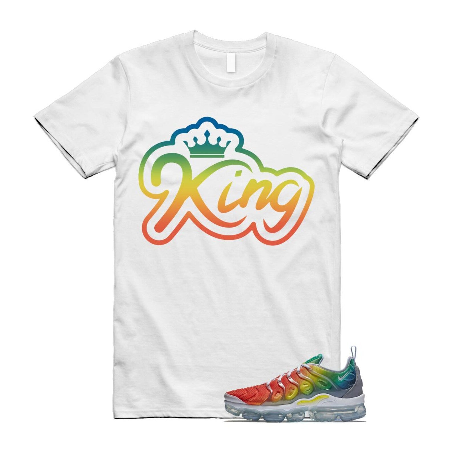 VaporMax Rainbow Air Plus White Neptune Blue Dynamic Yellow T Shirt Match K2 T-Shirt, Sneaker Match Tee