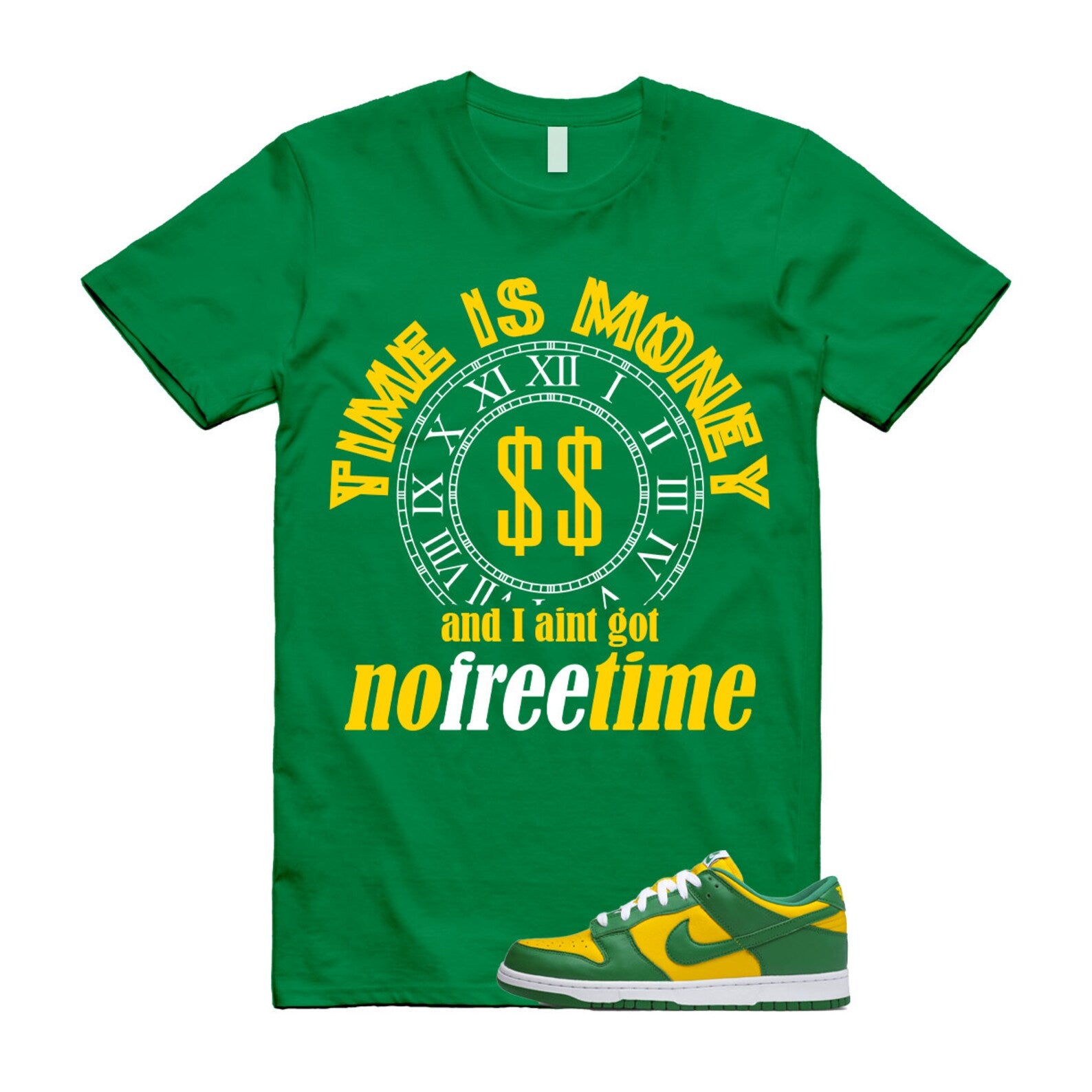 FREETIME T Shirt to match N Dunk Low Brazil Varsity Maize Pine Green White SP OG T-Shirt, Sneaker Match Tee