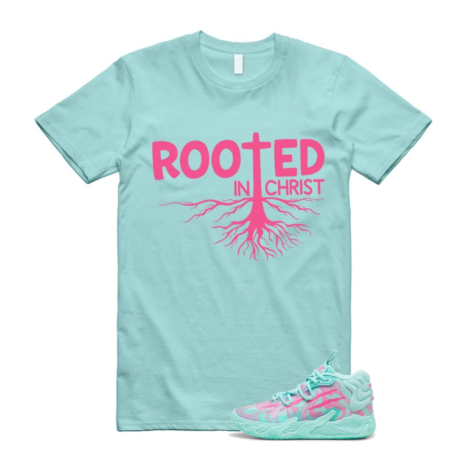 Miami LaMelo Ball MB.03 Teal Pink T Shirt Match ROOTED T-Shirt, Sneaker Match Tee