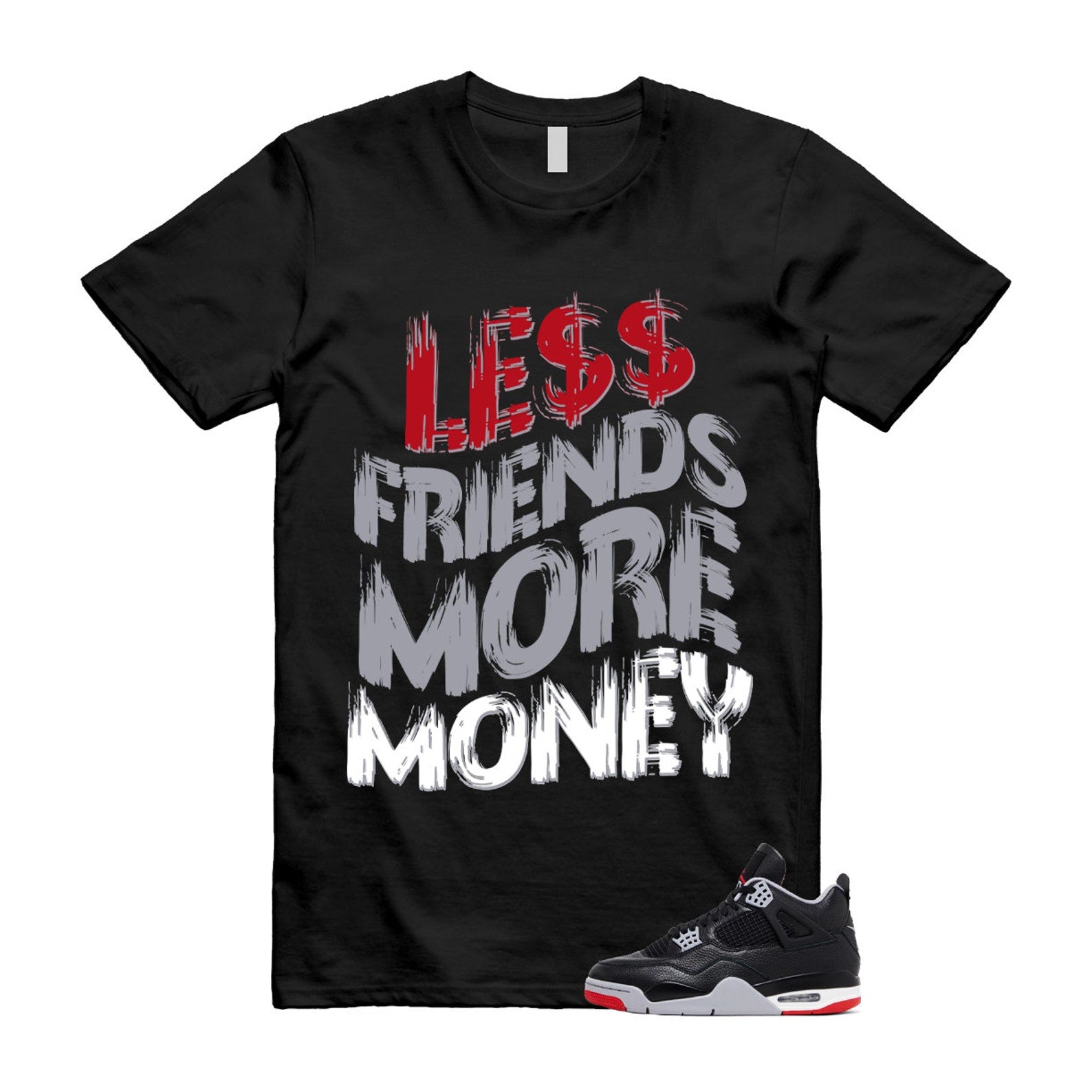 4 Bred Reimagined Black Cement Grey Varsity Red Summit White Retro T Shirt Match LF T-Shirt, Sneaker Match Tee