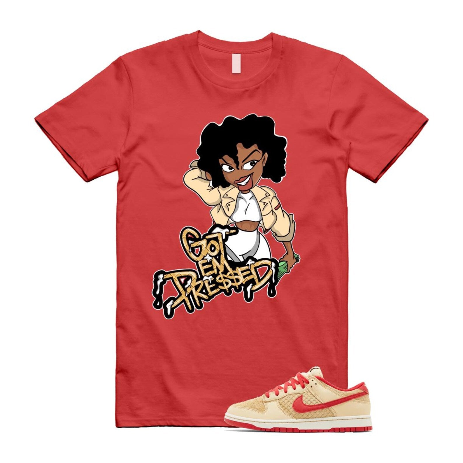 Dunk Strawberry Waffle Pale Vanilla University Red Sail Wheat Low Retro SE T Shirt Match PRESSED T-Shirt, Sneaker Match Tee
