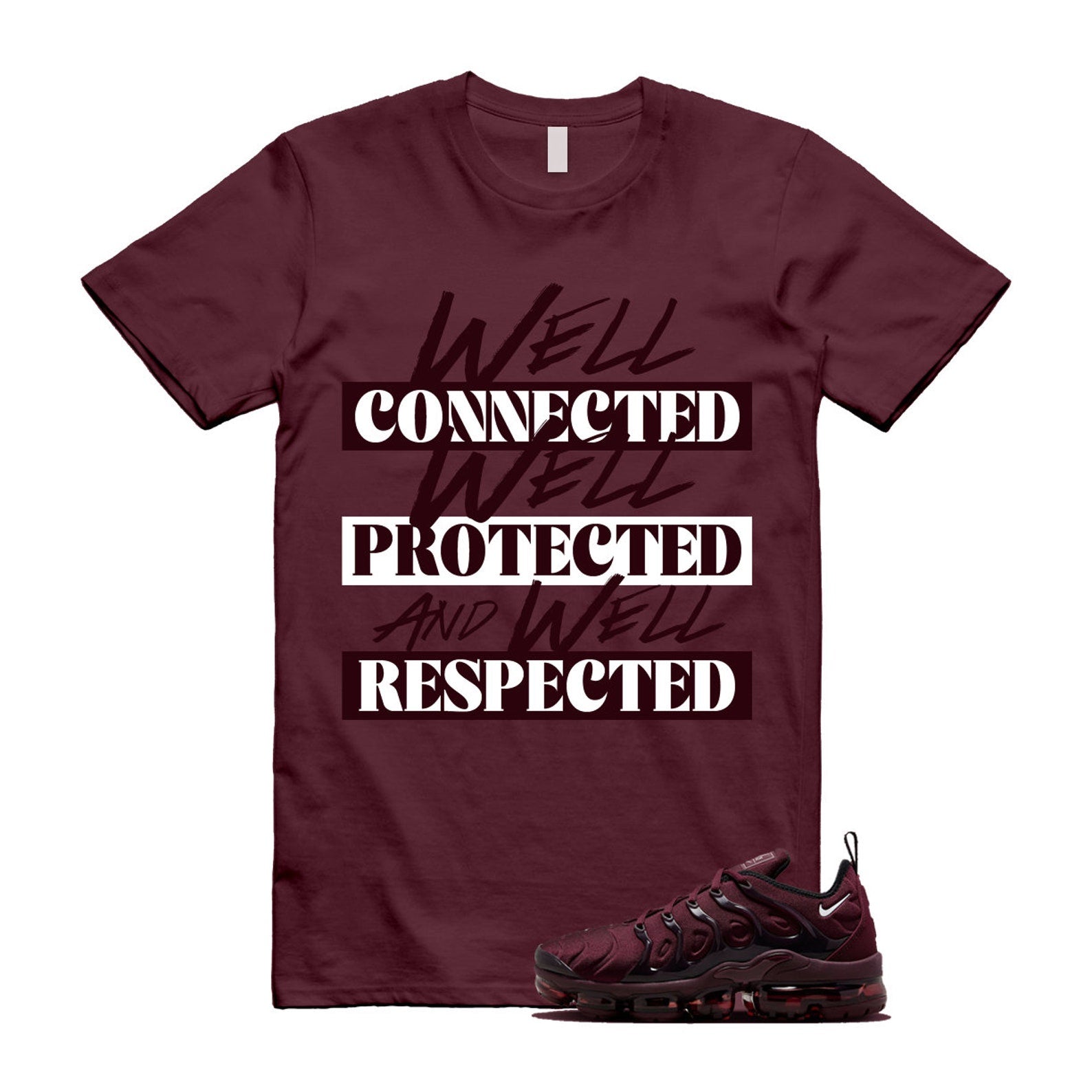 VaporMax Night Maroon Burgundy Cedar White Black Plus Air T Shirt Match WELL T-Shirt, Sneaker Match Tee