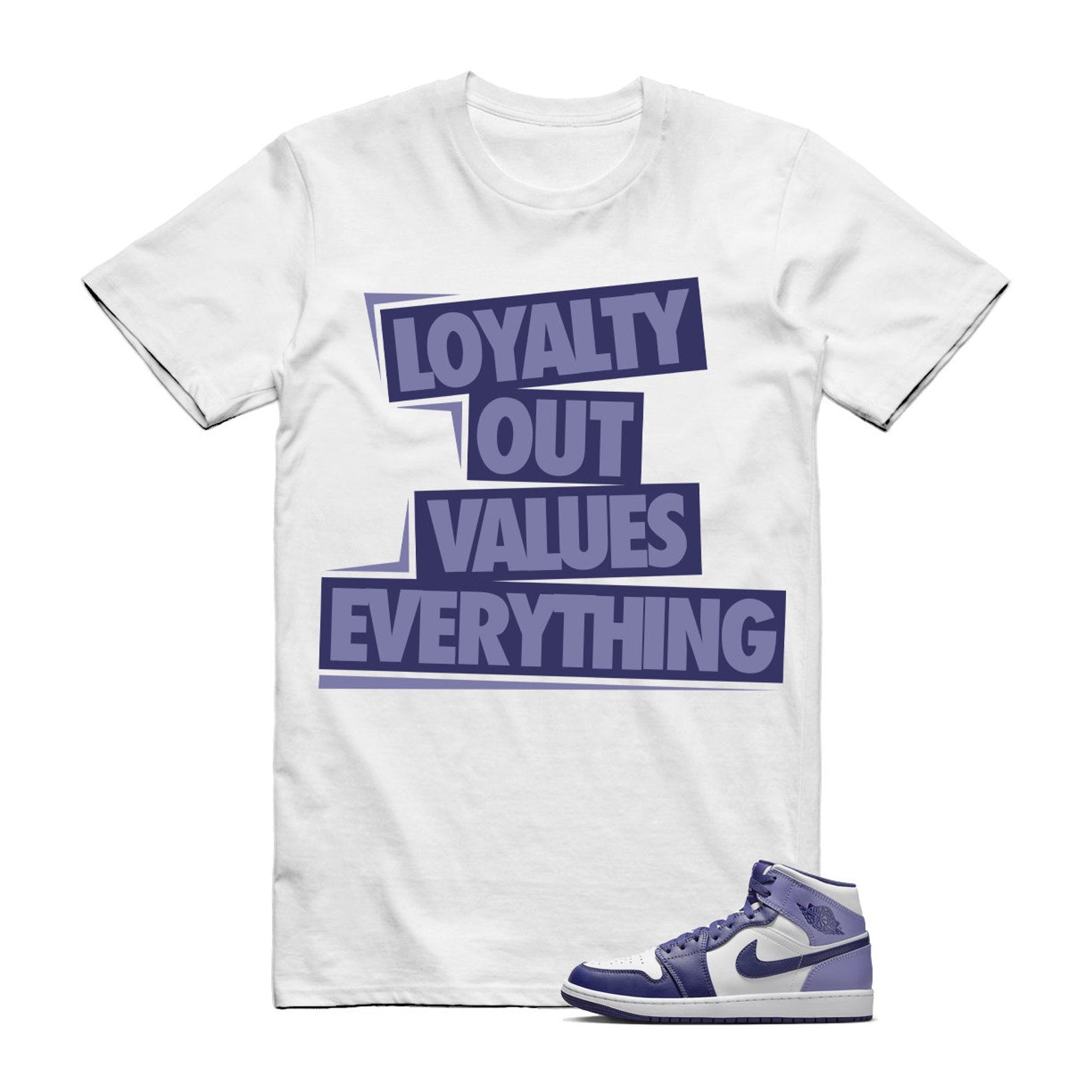 Sky J Purple Blueberry Air Mid Light White T Shirt Match LOVE T-Shirt, Sneaker Match Tee