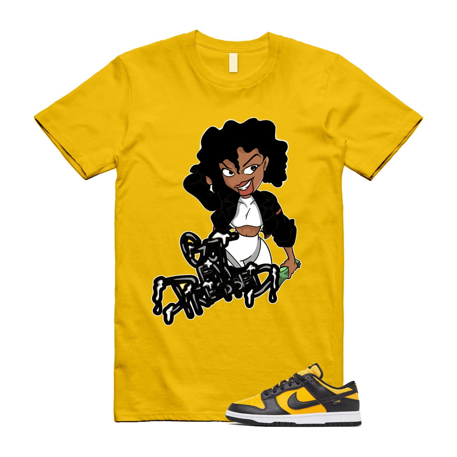 Dunk Reverse Goldenrod University Gold Black White Low T Shirt Match PRESSED T-Shirt, Sneaker Match Tee