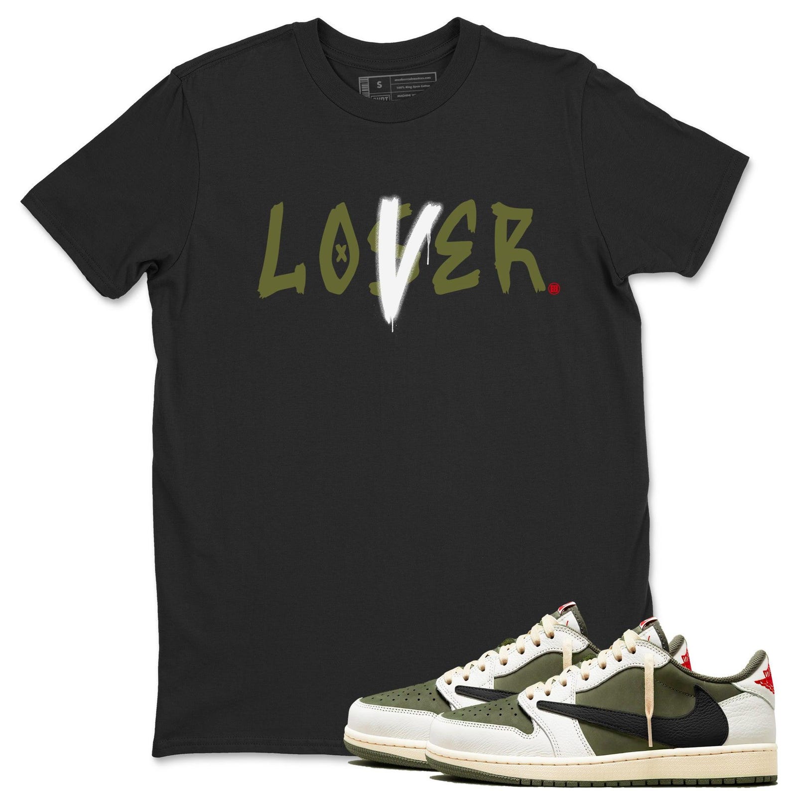 Loser Lover Sneaker T Shirts To Match Jordans 1s Travis Medium Olive T-Shirt, Sneaker Match Tee