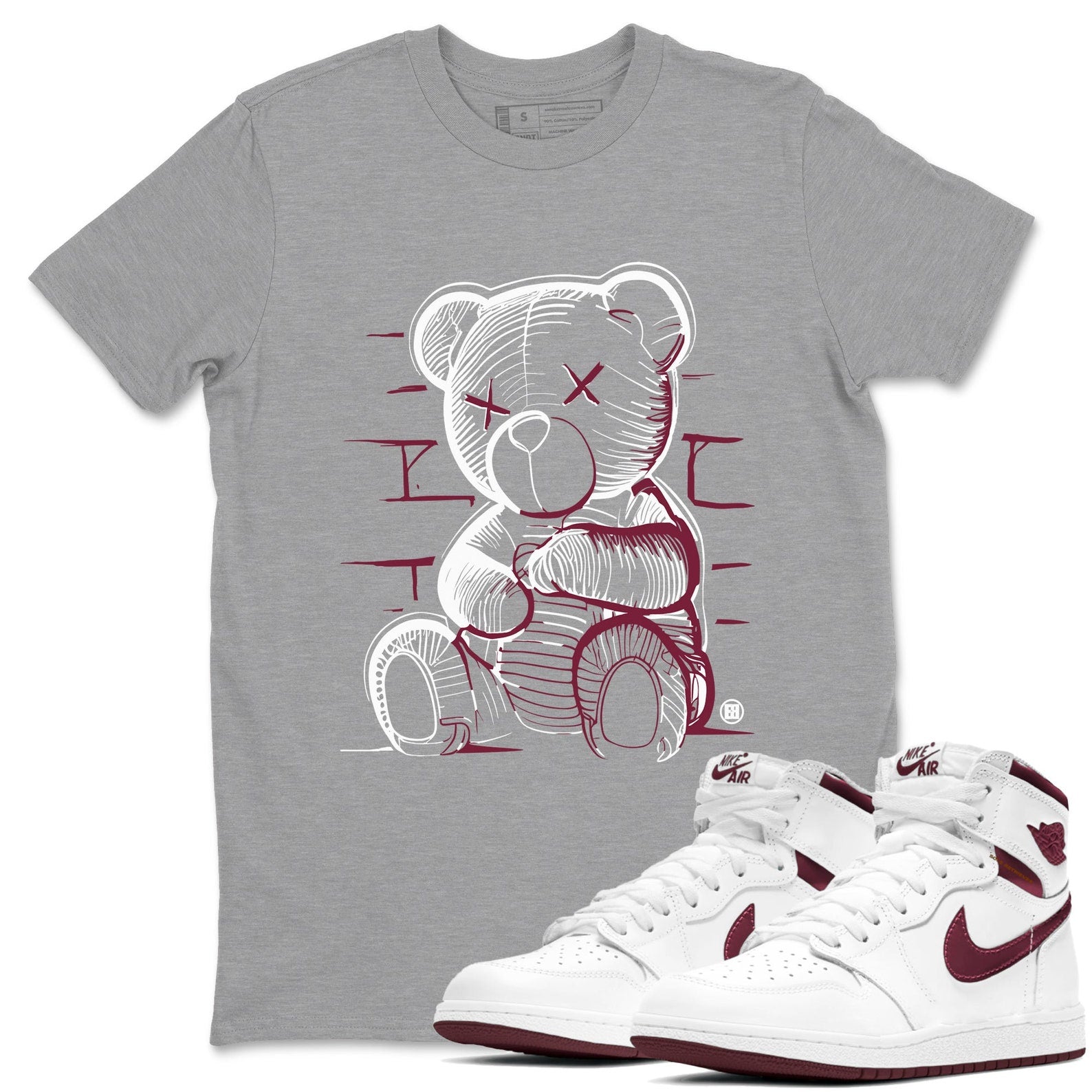 Neon Bear Sneaker Shirts To Match Jordans AJ1 Metallic Burgundy T-Shirt, Sneaker Match Tee
