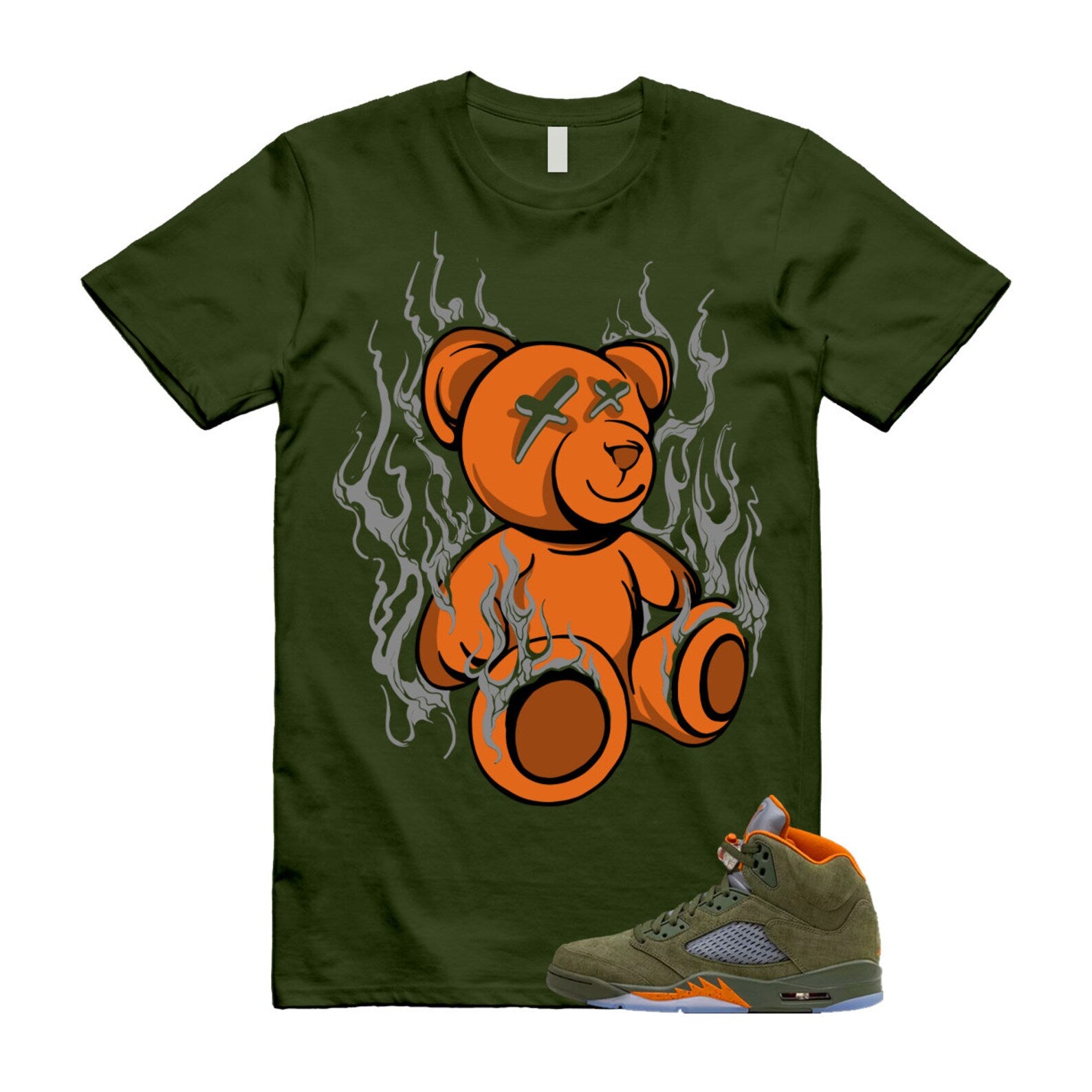 5 Olive Army Solar Orange Black Retro T Shirt Match LIT T-Shirt, Sneaker Match Tee