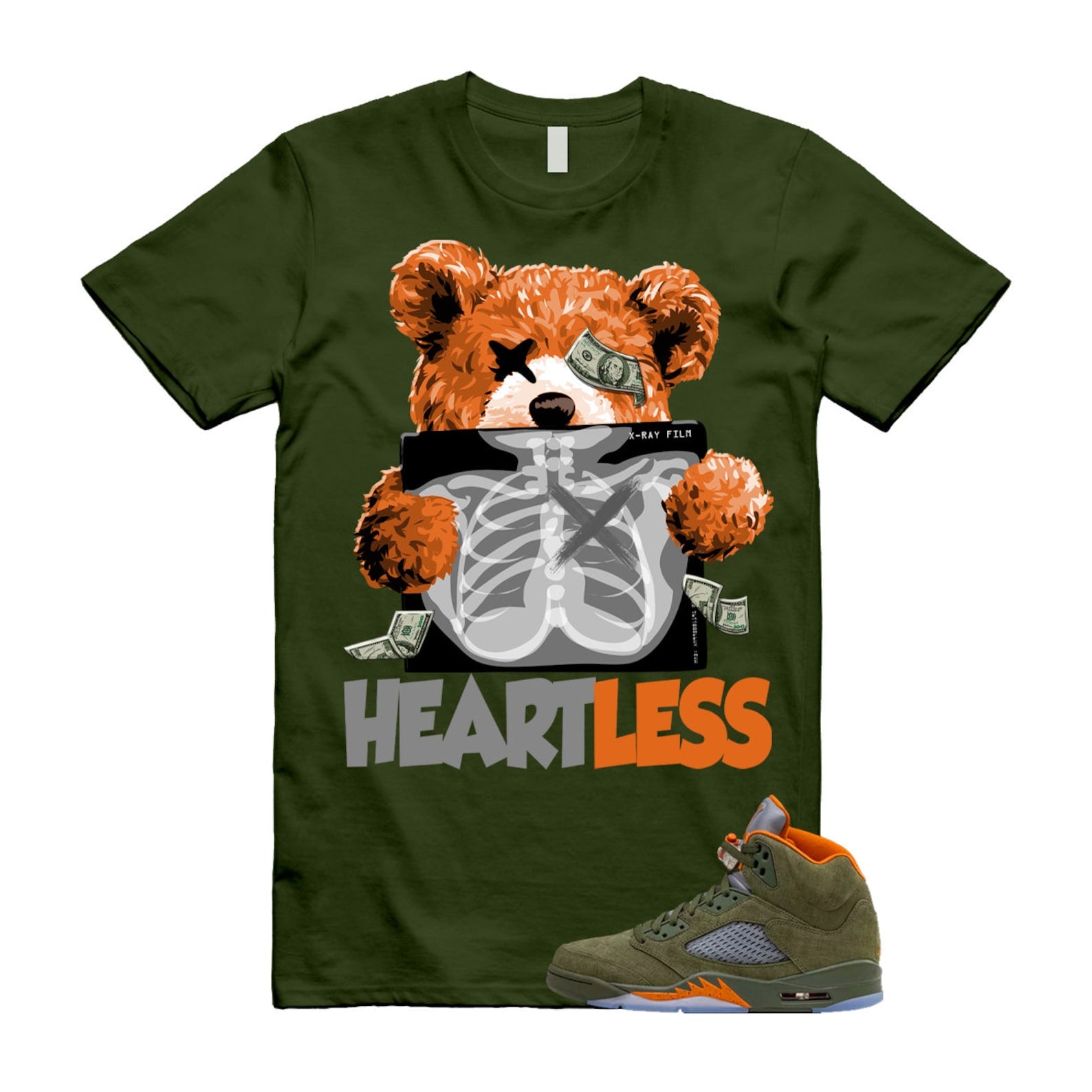 5 Olive Army Solar Orange Black Retro T Shirt Match HEART T-Shirt, Sneaker Match Tee