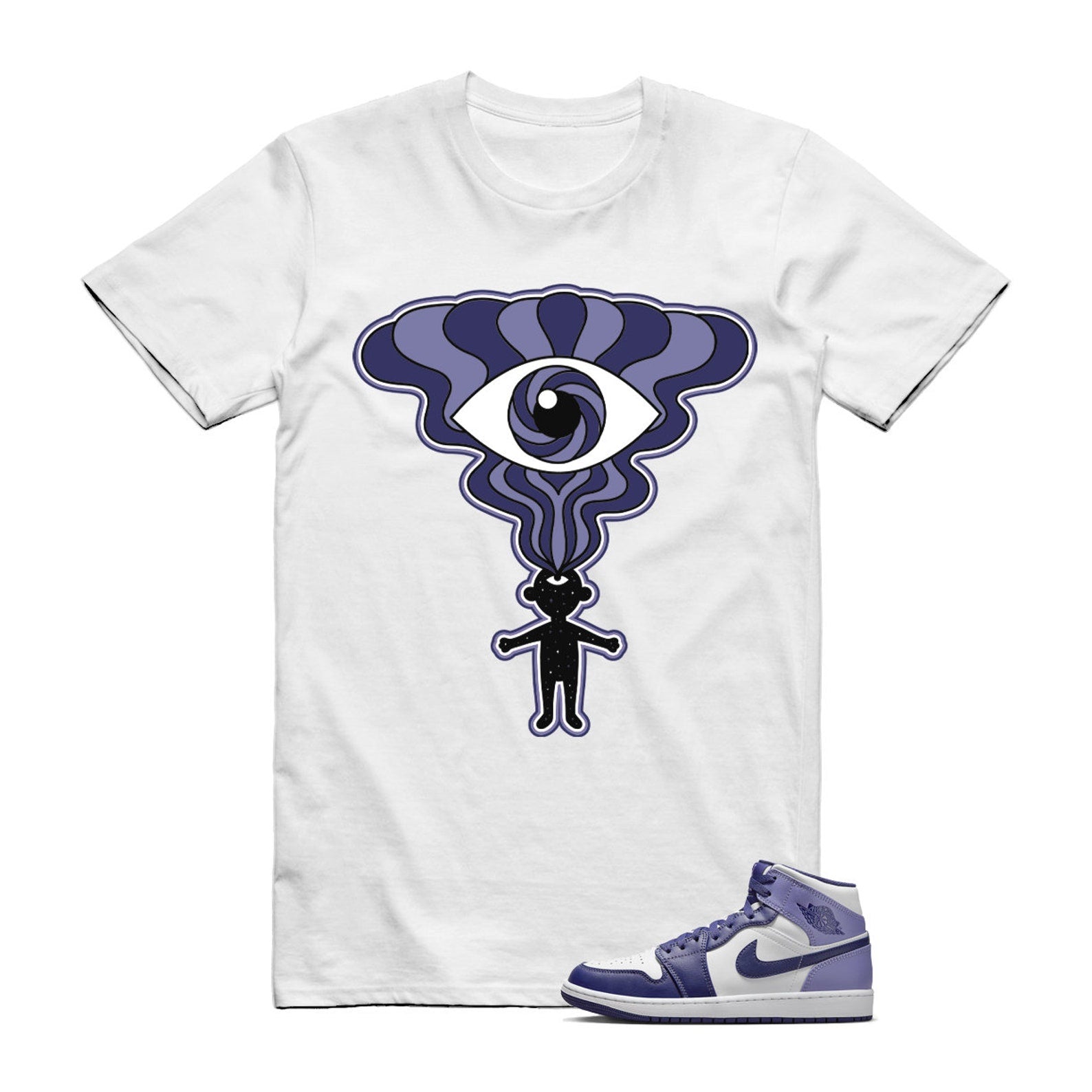 Sky J Purple Blueberry Air Mid Light White T Shirt Match TEYE T-Shirt, Sneaker Match Tee