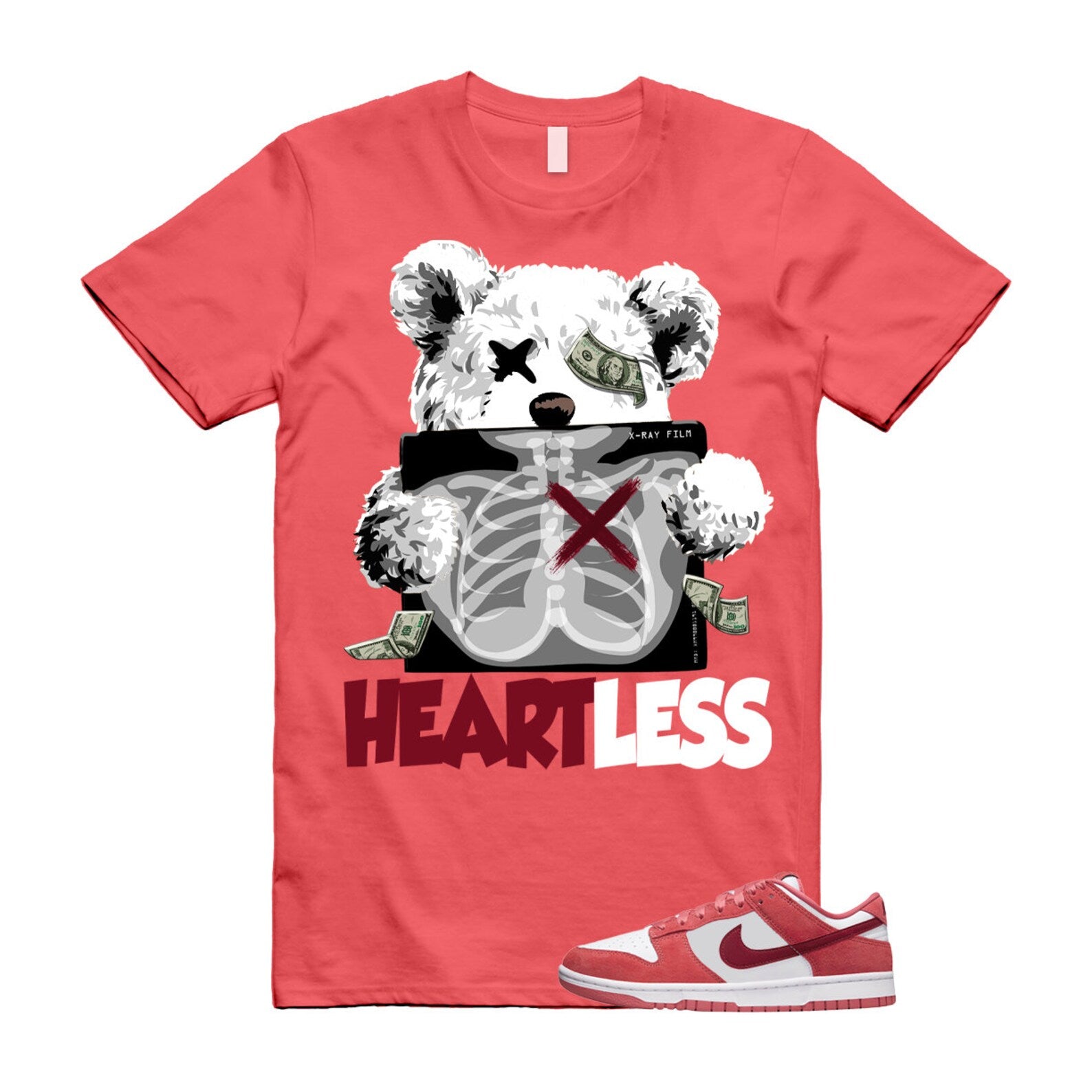 Dunk Valentine's Day Low Team Red Adobe Dragon White T Shirt Match HEART T-Shirt, Sneaker Match Tee