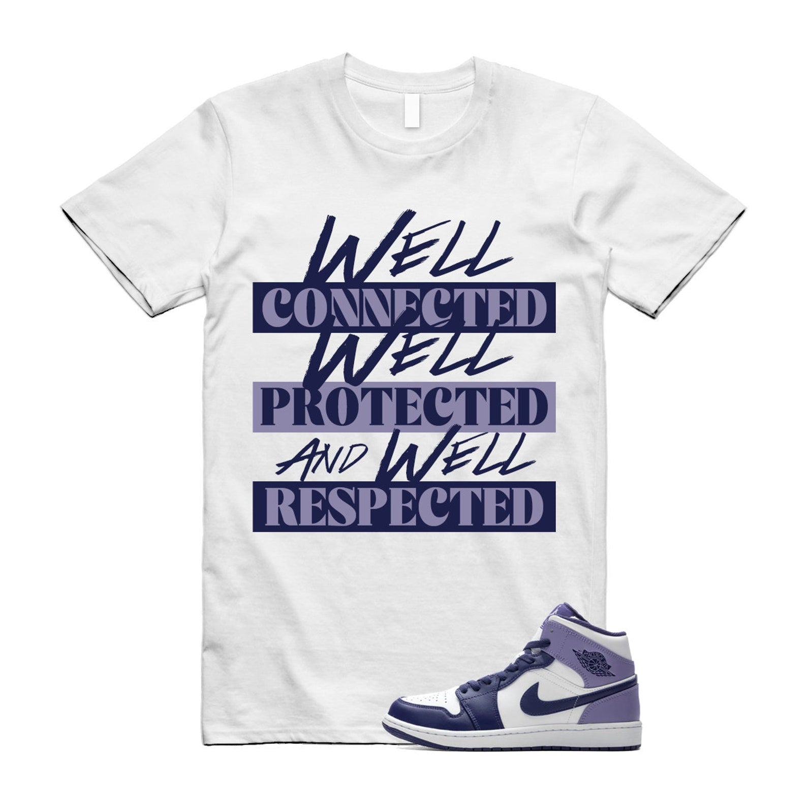 Sky J Purple Blueberry Air Mid Light White T Shirt Match WELL T-Shirt, Sneaker Match Tee