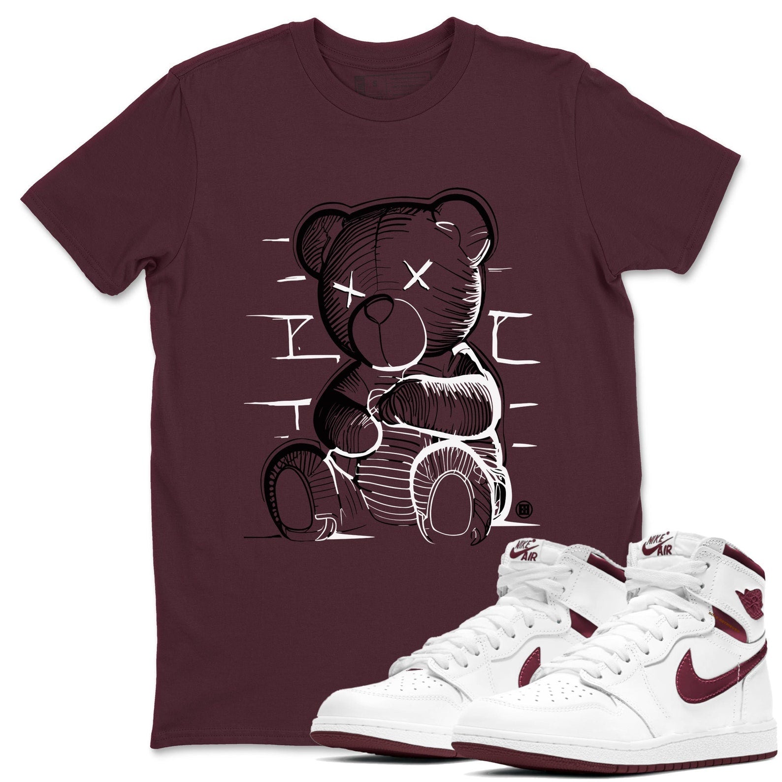 Neon Bear Sneaker Shirts To Match Jordans AJ1 Metallic Burgundy T-Shirt, Sneaker Match Tee