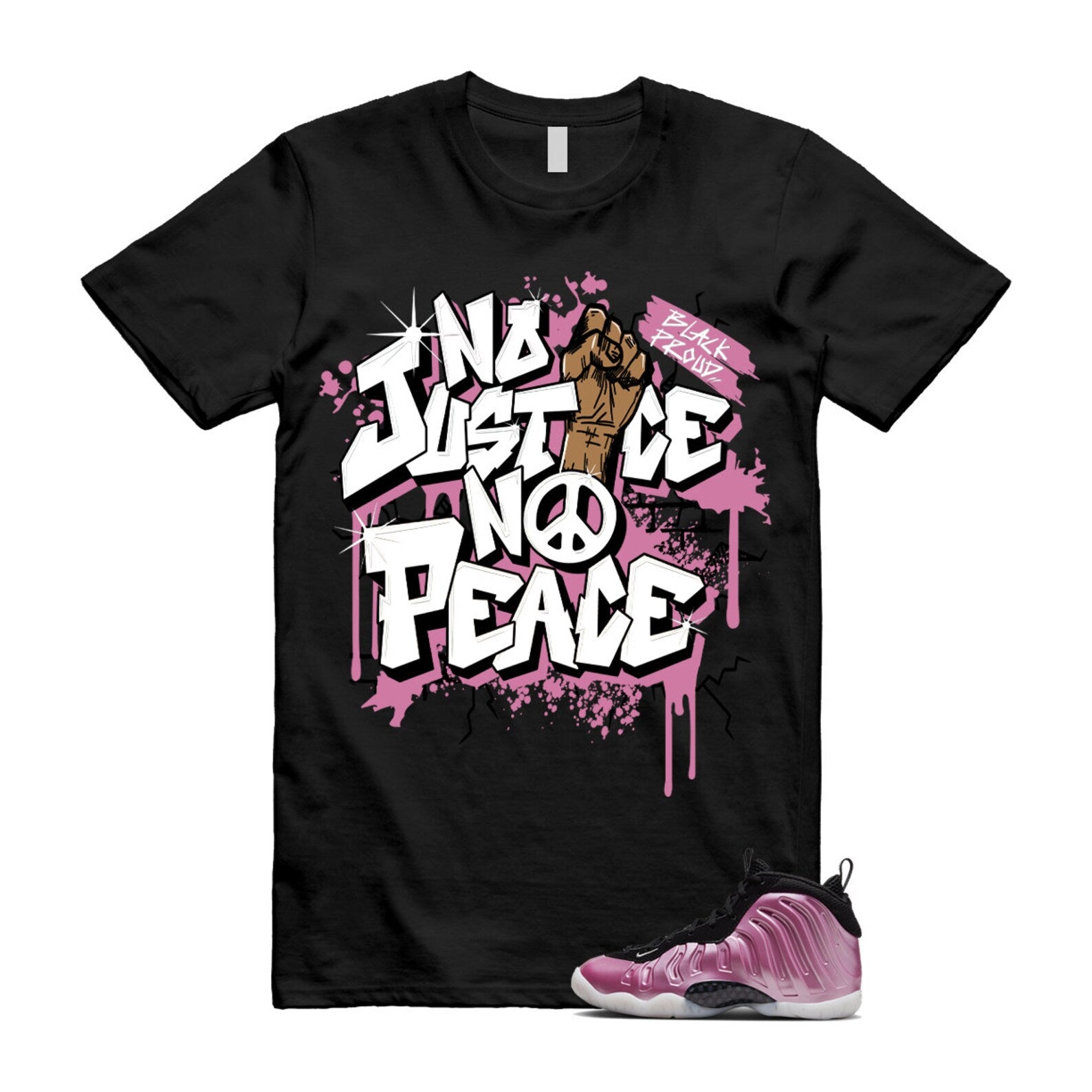 JUSTICE T Shirt to match N Little Posite One Polarized Pink Metallic Silver Black White Foamposite T-Shirt, Sneaker Match Tee