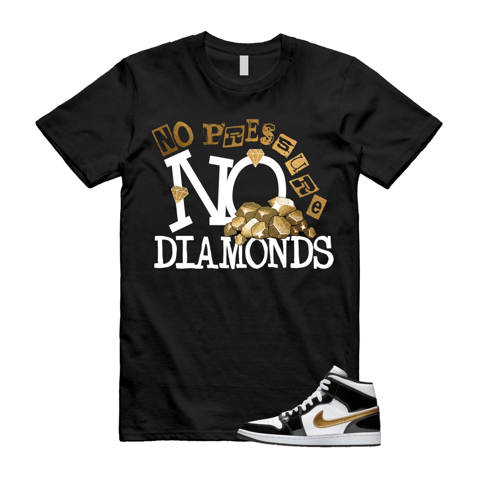 Metallic Gold Patent Black White Air 1 Mid T Shirt Match DIAMOND T-Shirt, Sneaker Match Tee